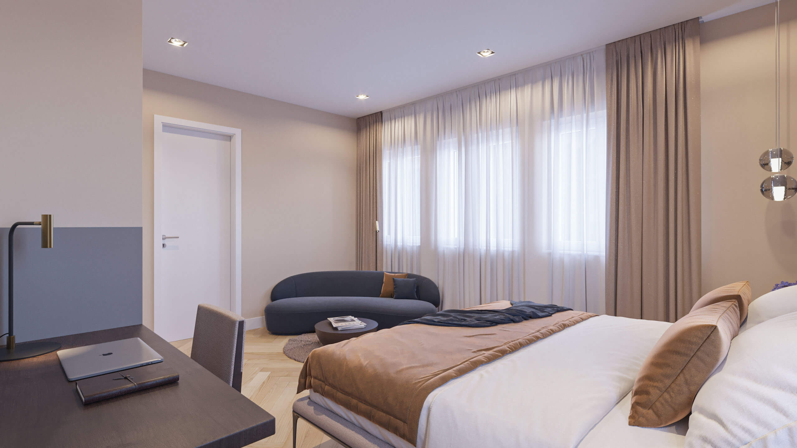 Hotel Europa Hamburg Hotel Room & Bathroom Interior Visualization 3D Render, Digital Artwork by gmsvision