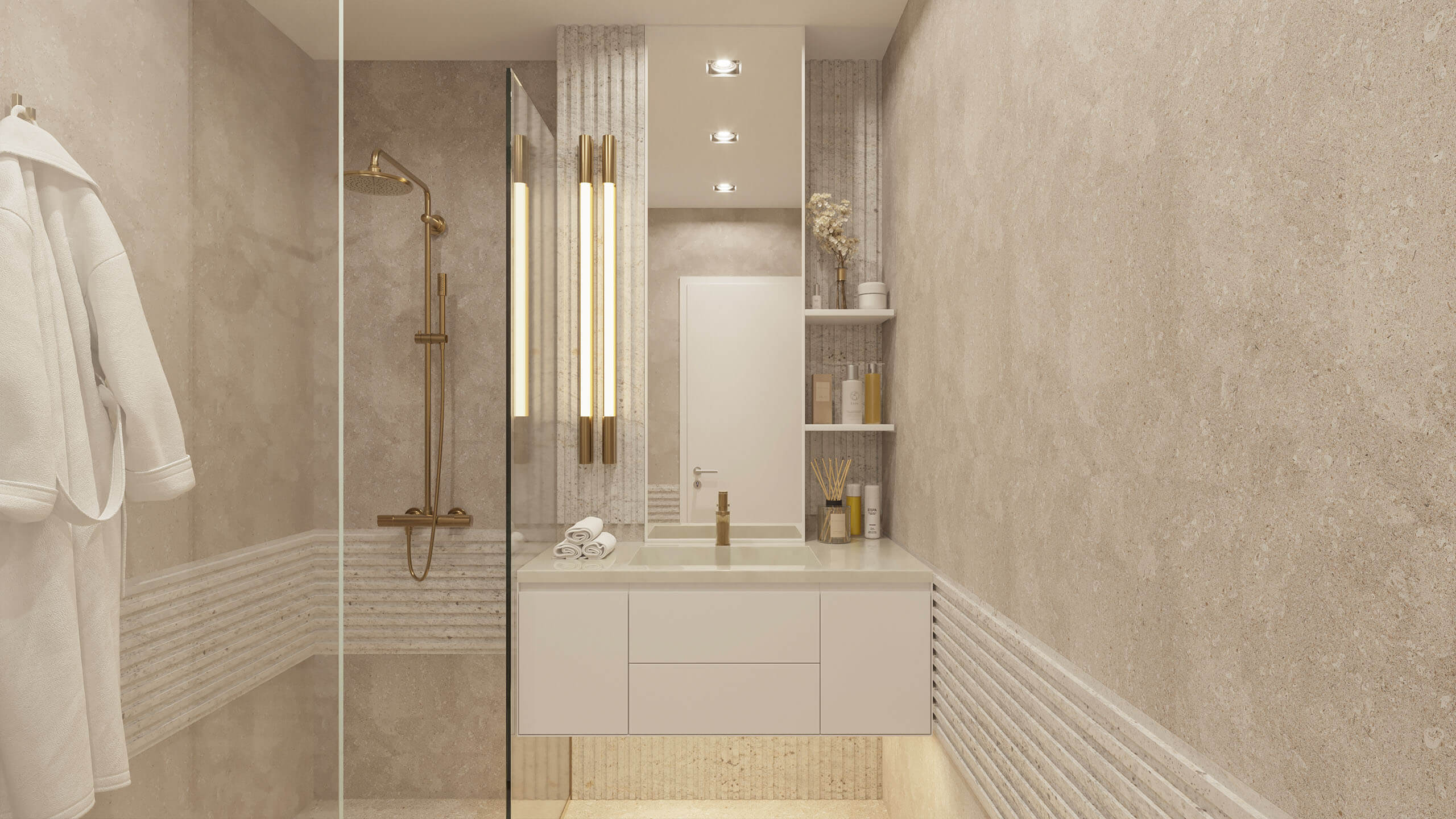 Hotel Europa Hamburg Hotel Room & Bathroom Interior Visualization 3D Render, Digital Artwork by gmsvision
