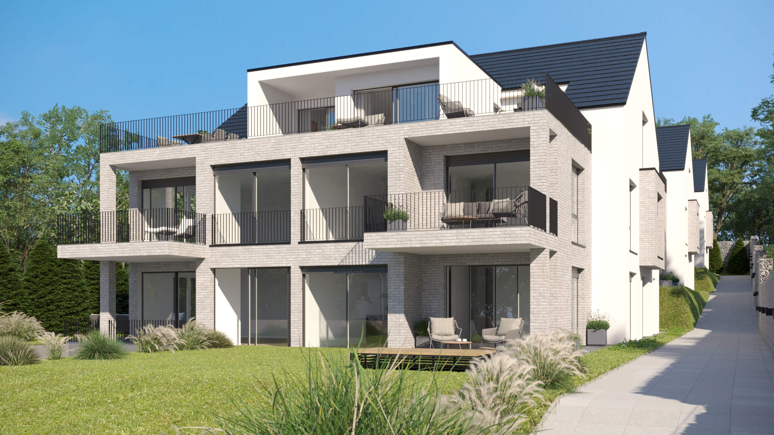 In den Nussgrten Bad Nauheim New-Build Apartments 3D Visualization 3D Render, Digital Artwork by gmsvision