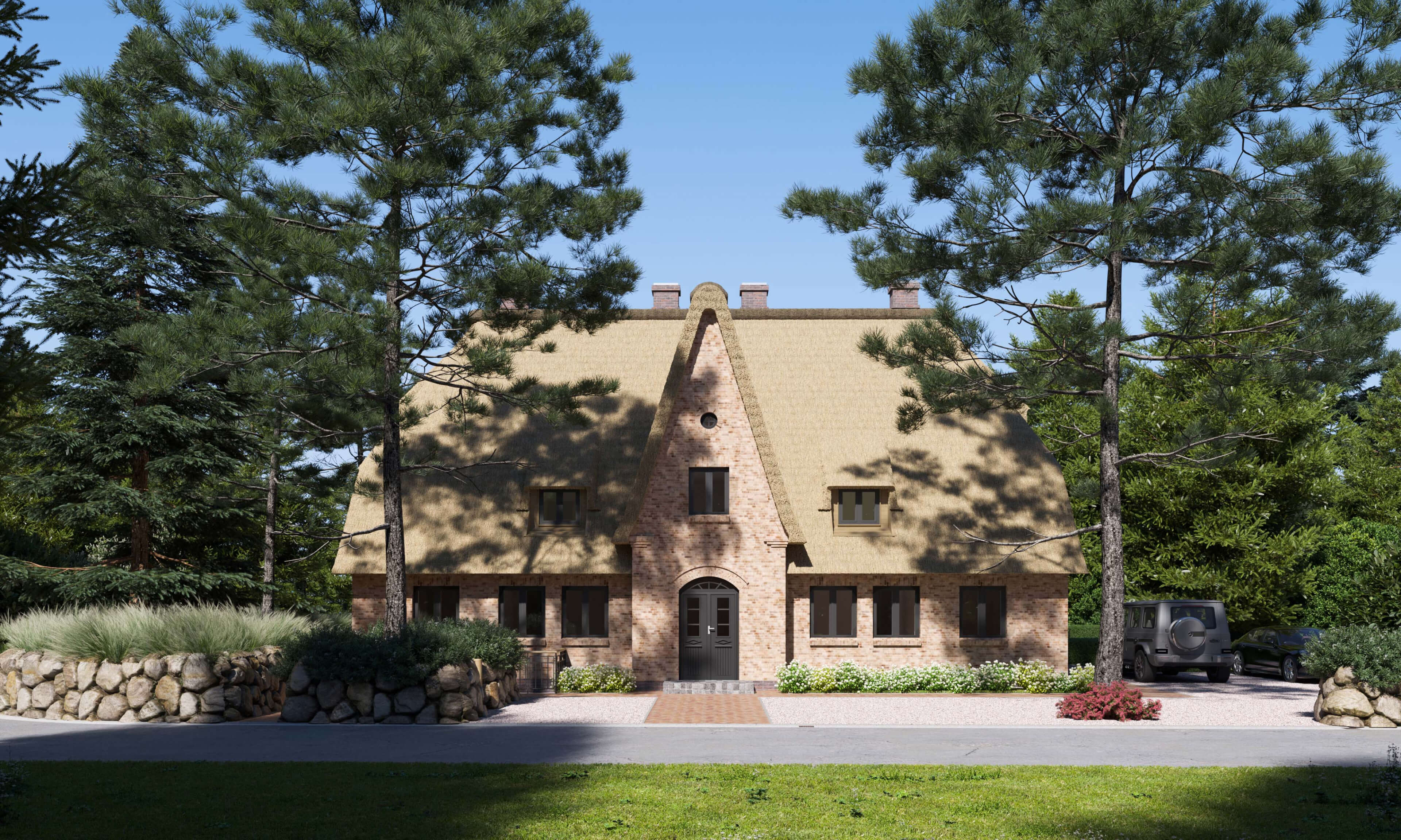 Klaus-Groth-Weg Norderstedt Thatched Roof Country House Real Estate CGI 3D Render, Digital Artwork by gmsvision