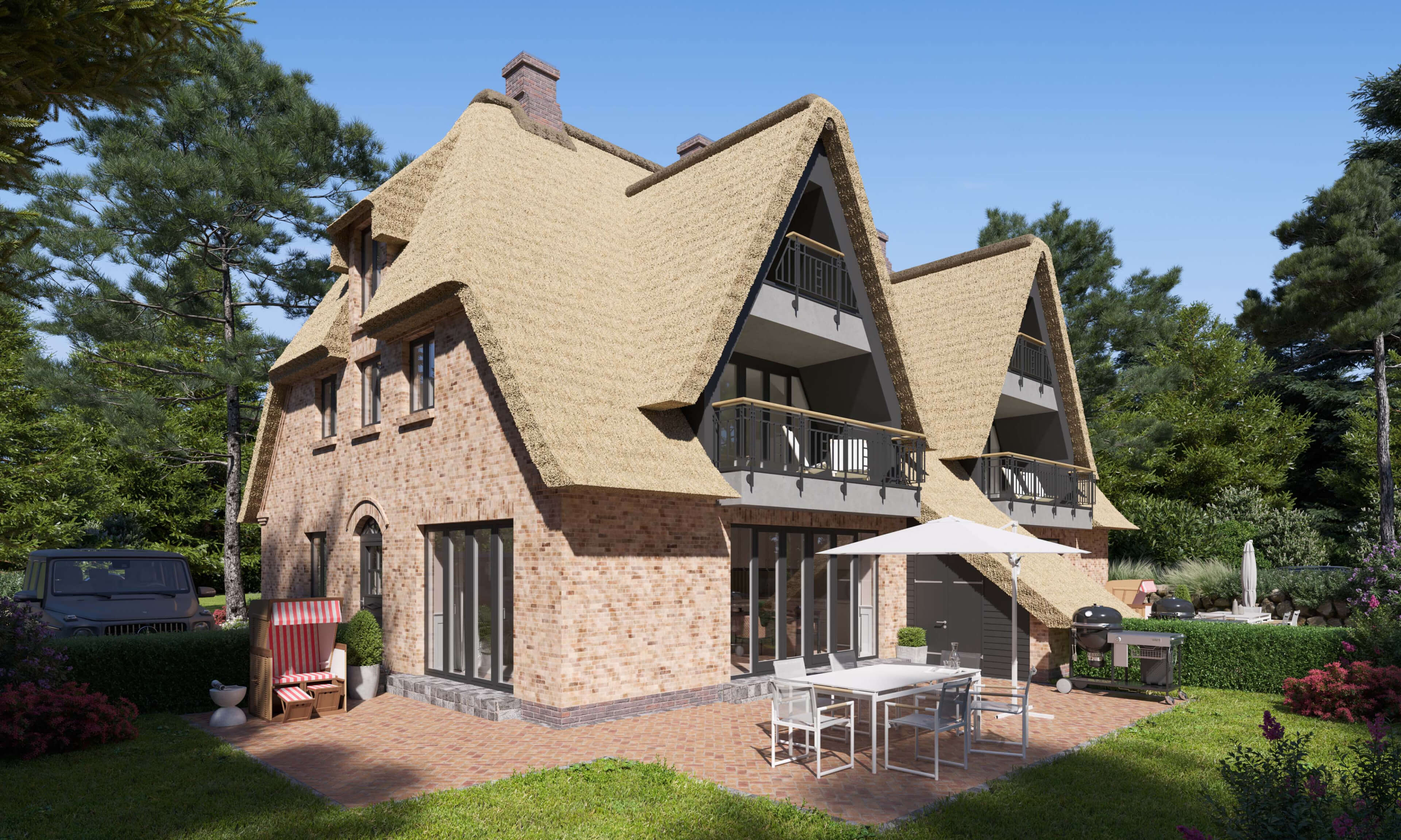 Klaus-Groth-Weg Norderstedt Thatched Roof Country House Real Estate CGI 3D Render, Digital Artwork by gmsvision