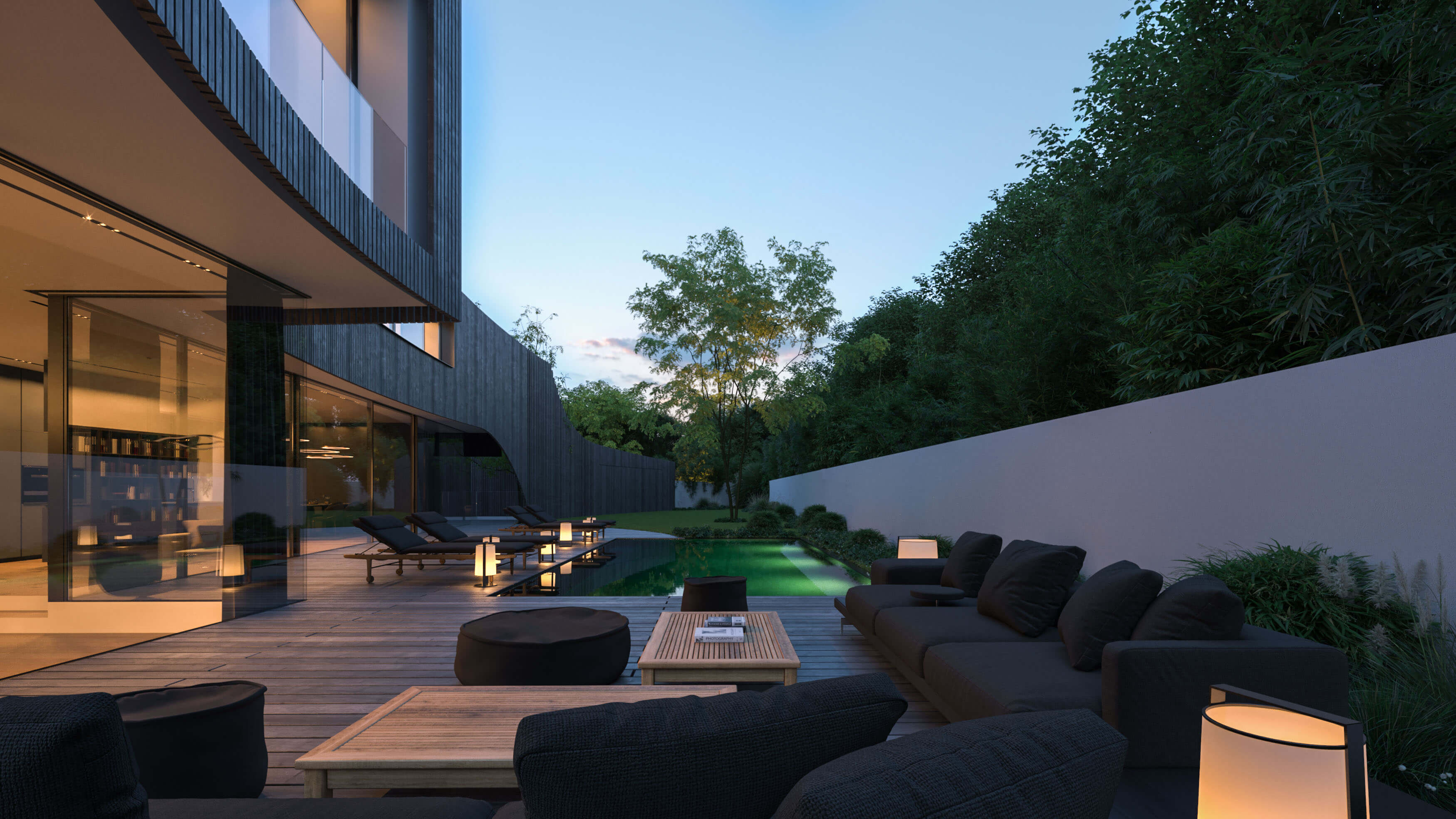 Luxury Pool Villa near Munich Gartenstrae Exterior & Interior Rendering 3D Render, Digital Artwork by gmsvision