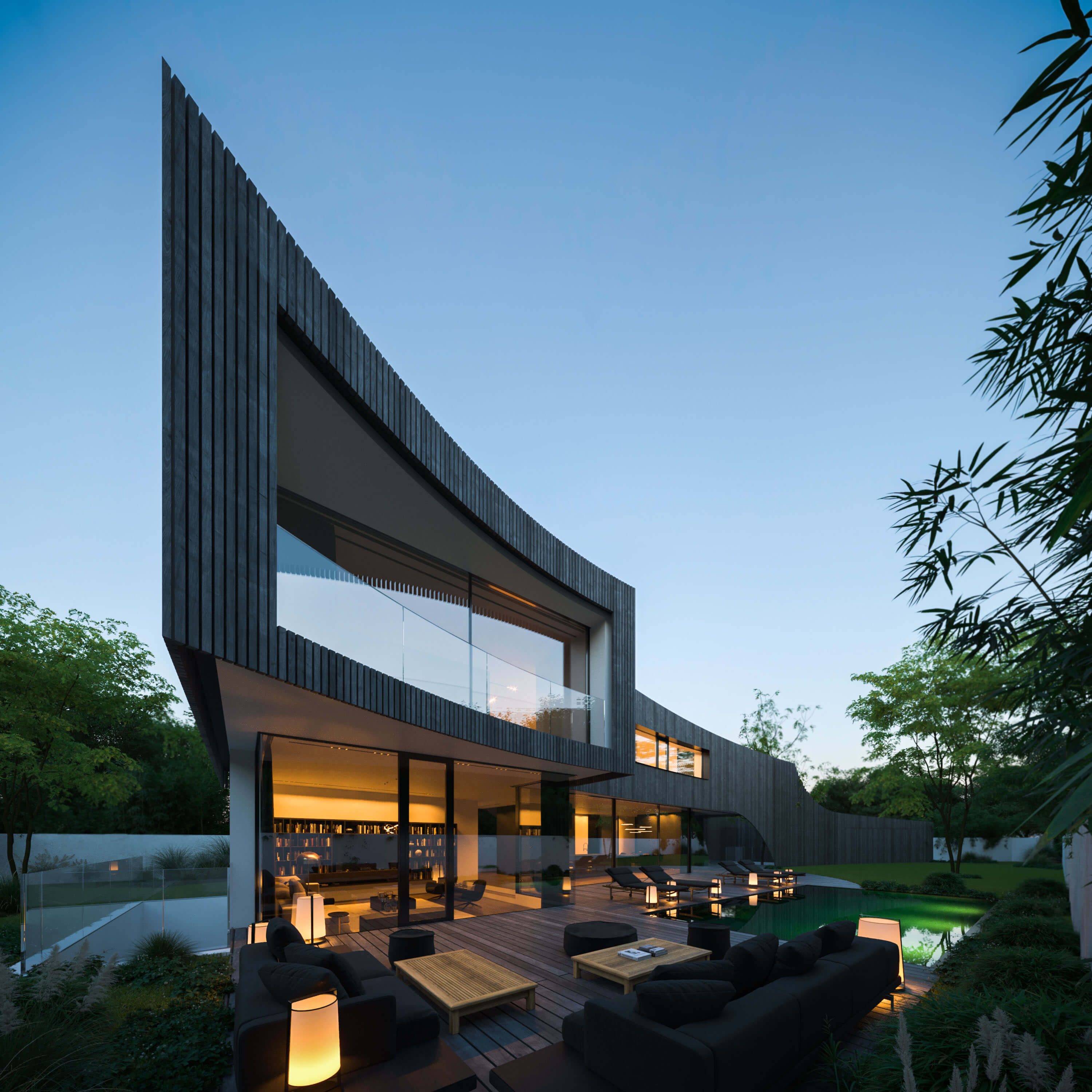 Luxury Pool Villa near Munich Gartenstrae Exterior & Interior Rendering 3D Render, Digital Artwork by gmsvision