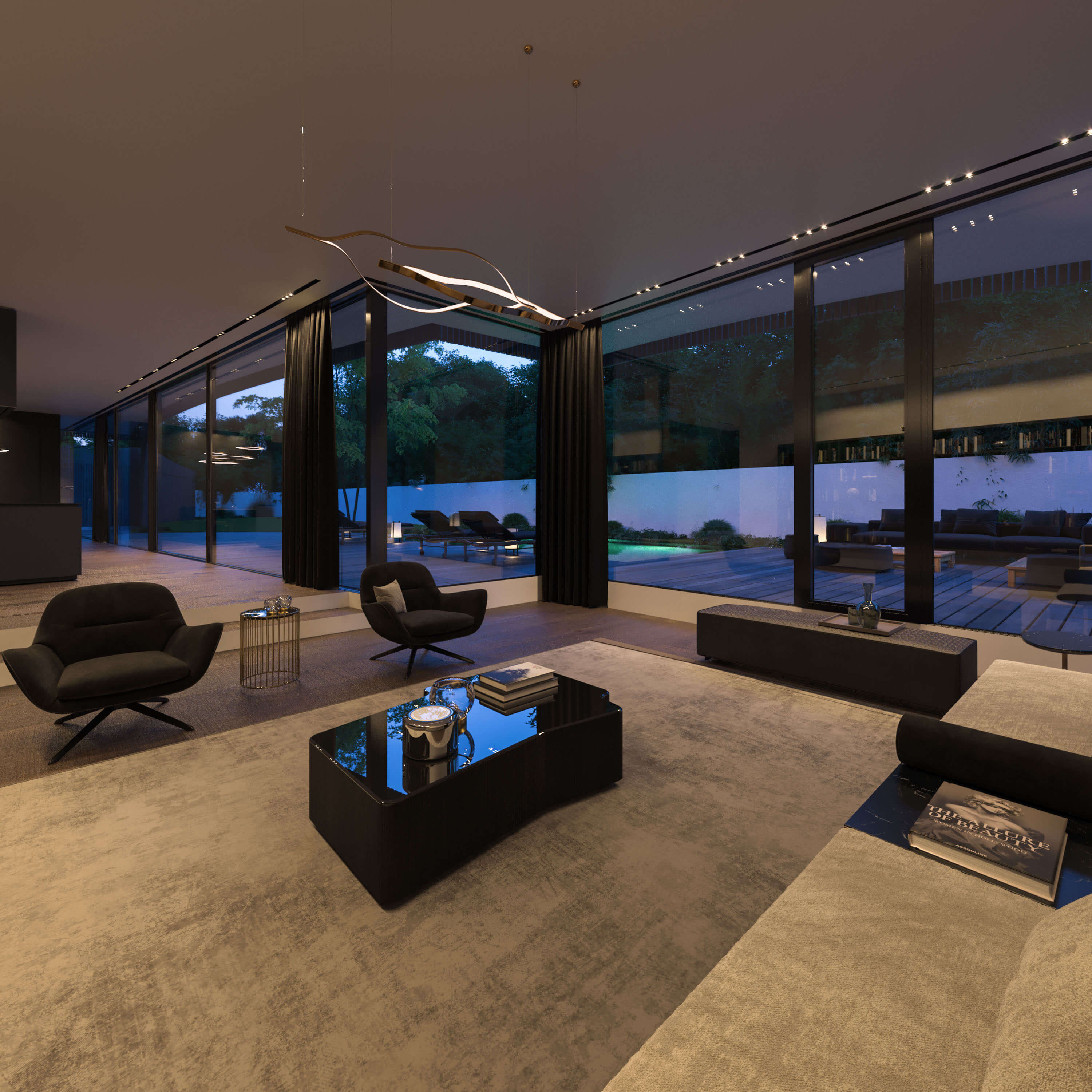 Luxury Pool Villa near Munich Gartenstrae Exterior & Interior Rendering 3D Render, Digital Artwork by gmsvision