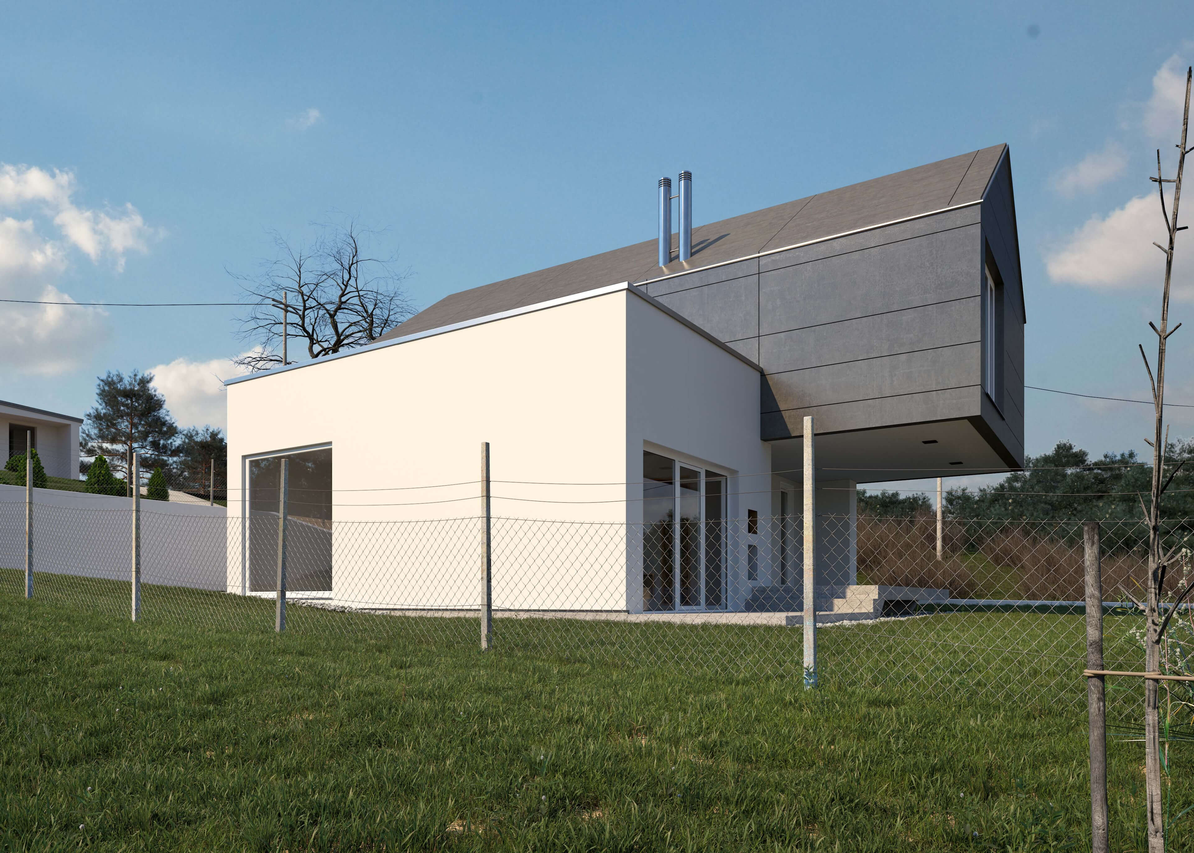 Luxury Property Croatia Minimalist House Exterior Rendering Day & Night 3D Render, Digital Artwork by gmsvision