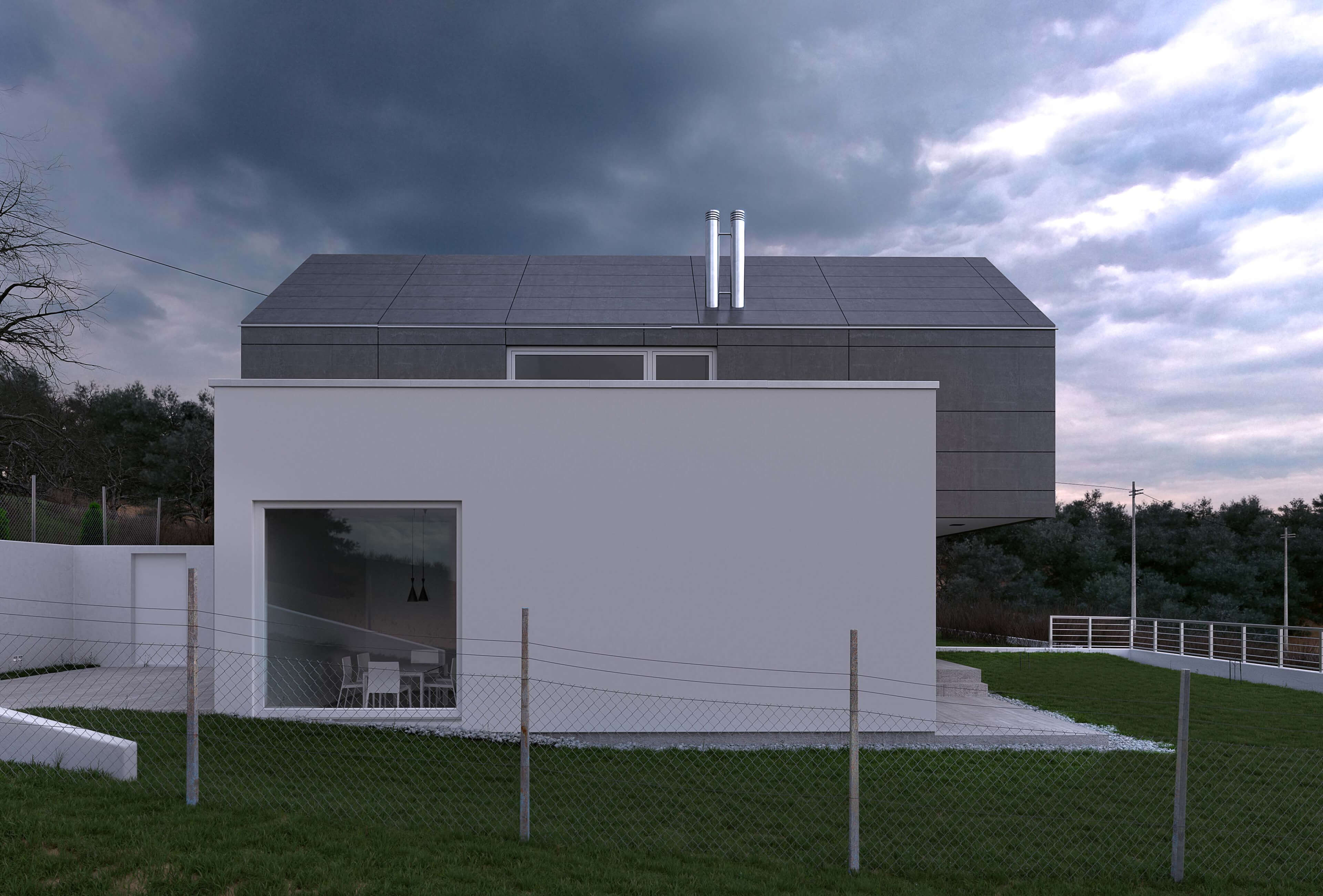 Luxury Property Croatia Minimalist House Exterior Rendering Day & Night 3D Render, Digital Artwork by gmsvision