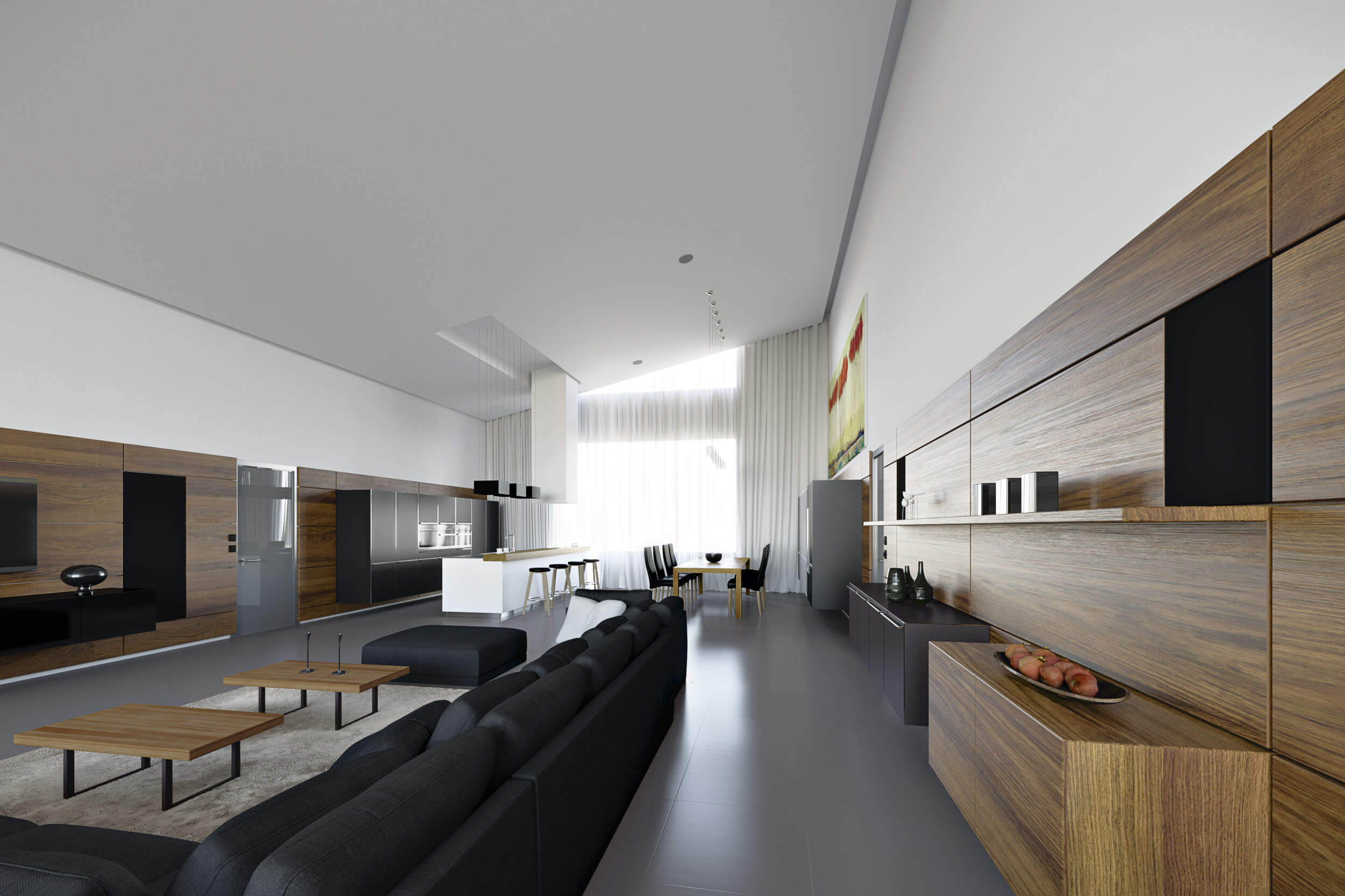 Luxury Villa Munich Interior Rendering Living Room & Kitchen CGI 3D Render, Digital Artwork by gmsvision