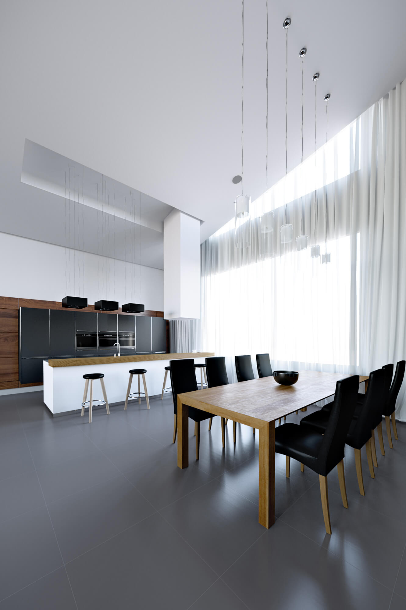 Luxury Villa Munich Interior Rendering Living Room & Kitchen CGI 3D Render, Digital Artwork by gmsvision