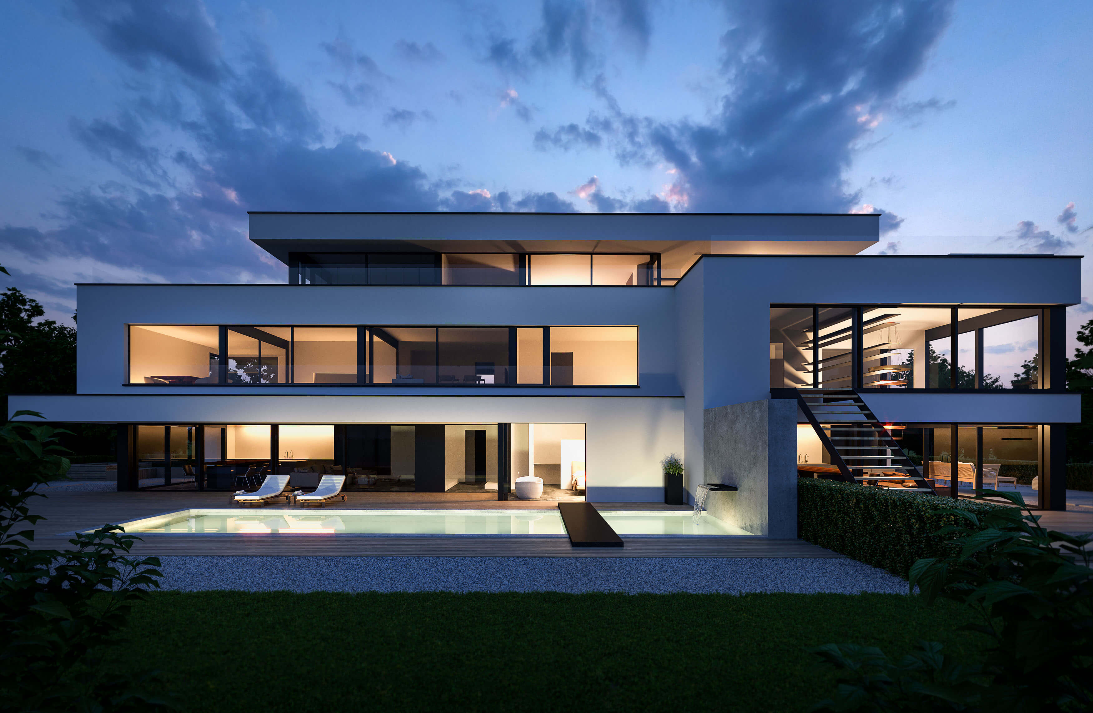 Luxury Villa Vienna Dbling Pool Wooden Deck & Panoramic Living CGI 3D Render, Digital Artwork by gmsvision