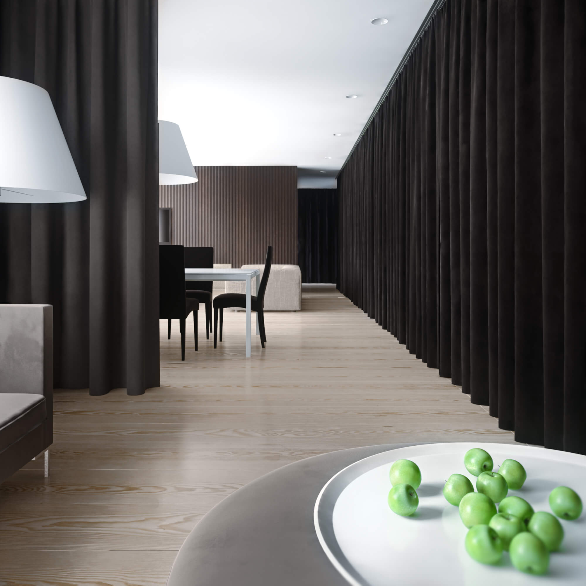 Minimalist Interior Design Berlin Photorealistic Living & Dining Room CGI 3D Render, Digital Artwork by gmsvision