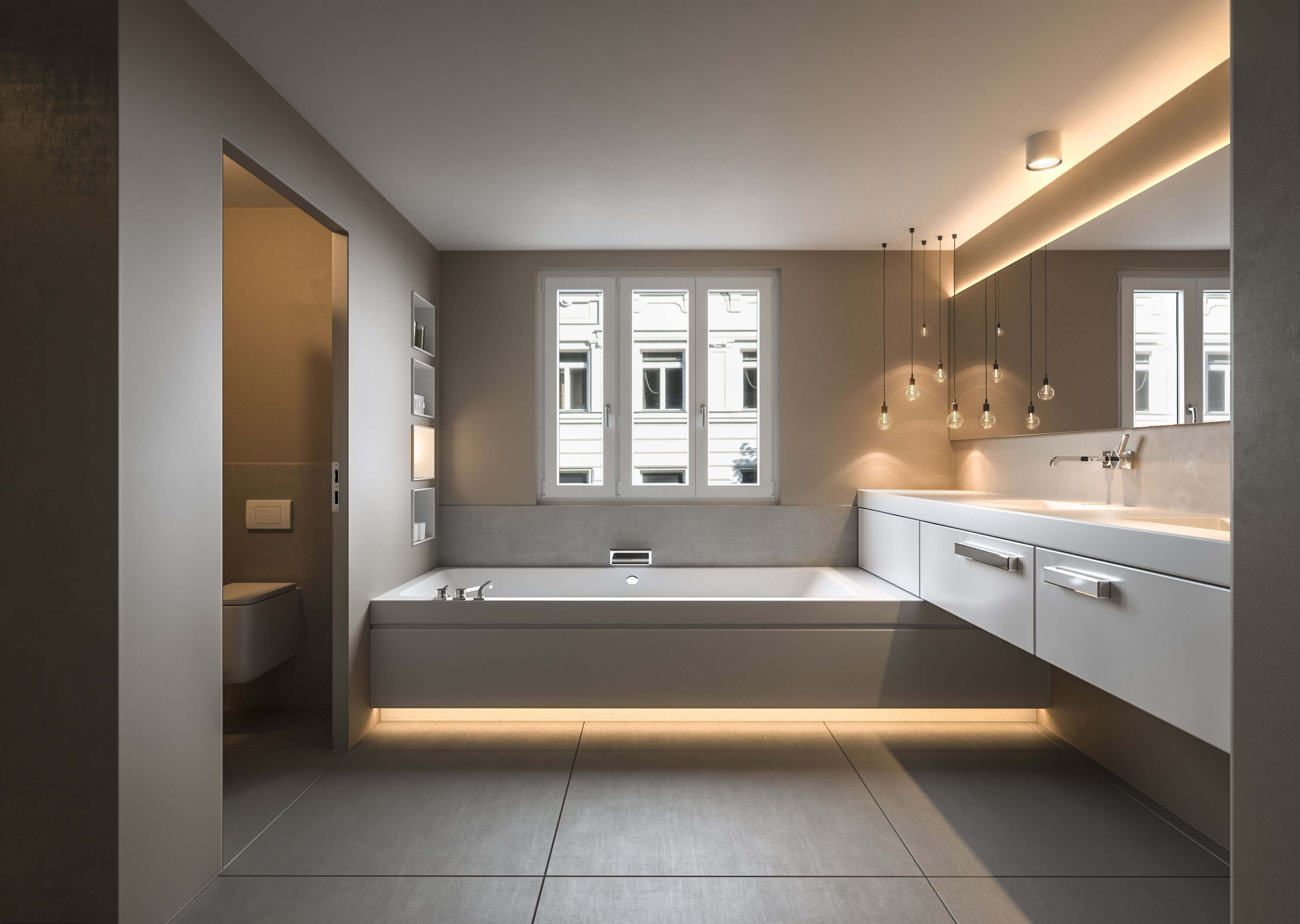 Modern Bathroom Frankfurt Interior Rendering Vanity & Material Details 3D Render, Digital Artwork by gmsvision
