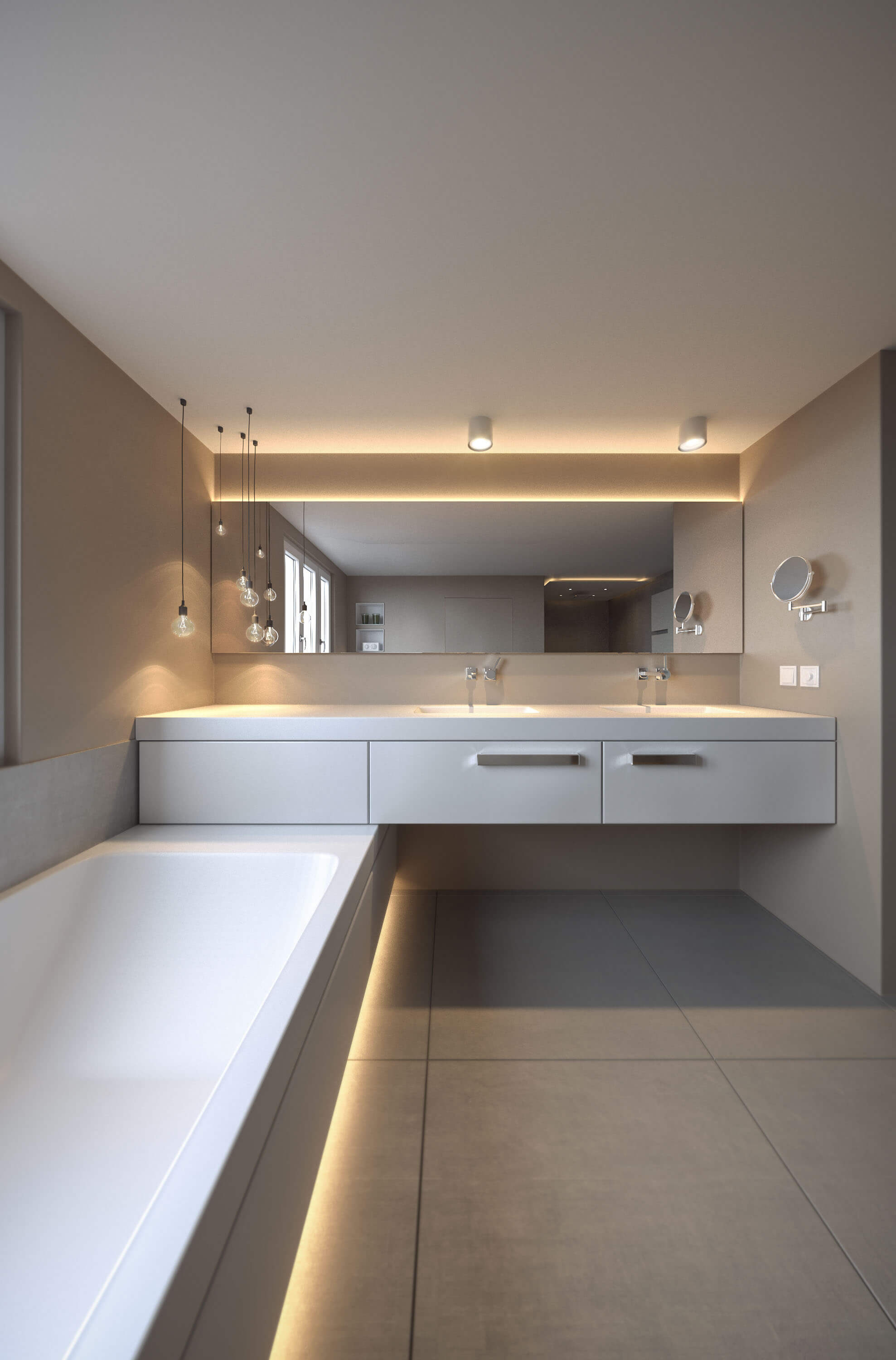 Modern Bathroom Frankfurt Interior Rendering Vanity & Material Details 3D Render, Digital Artwork by gmsvision