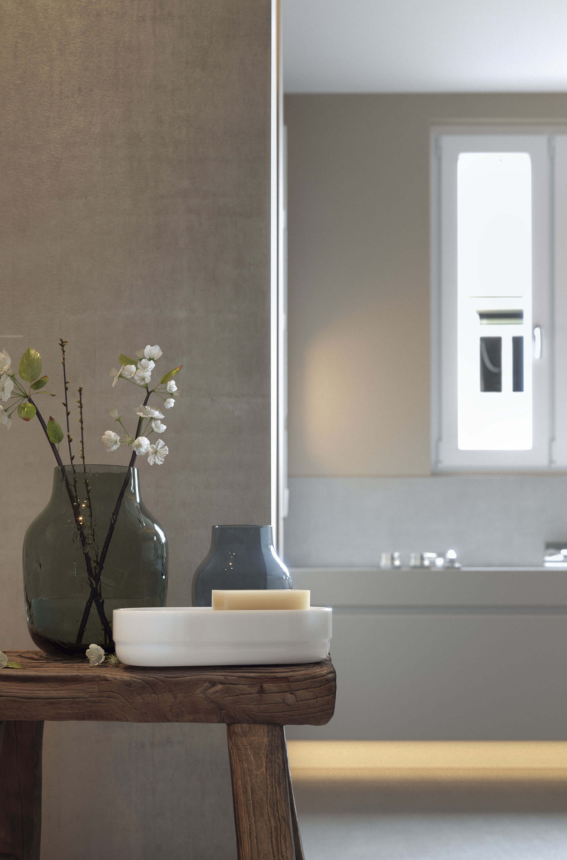 Modern Bathroom Frankfurt Interior Rendering Vanity & Material Details 3D Render, Digital Artwork by gmsvision