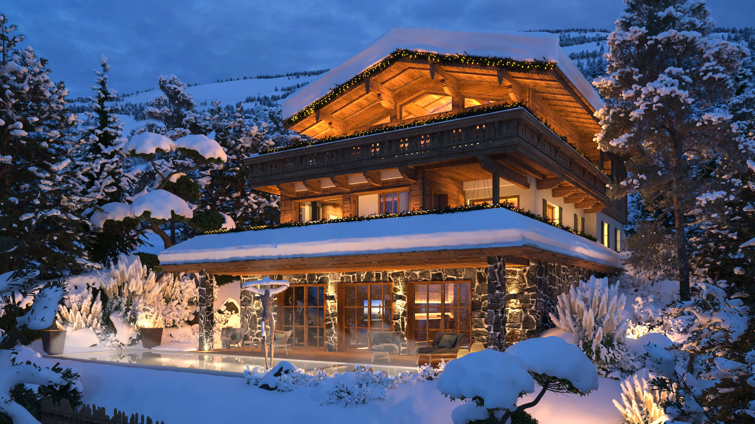 Mountainments ONE Kitzbhel  Luxury Alpine Chalet 3D Visualization 3D Render, Digital Artwork by gmsvision