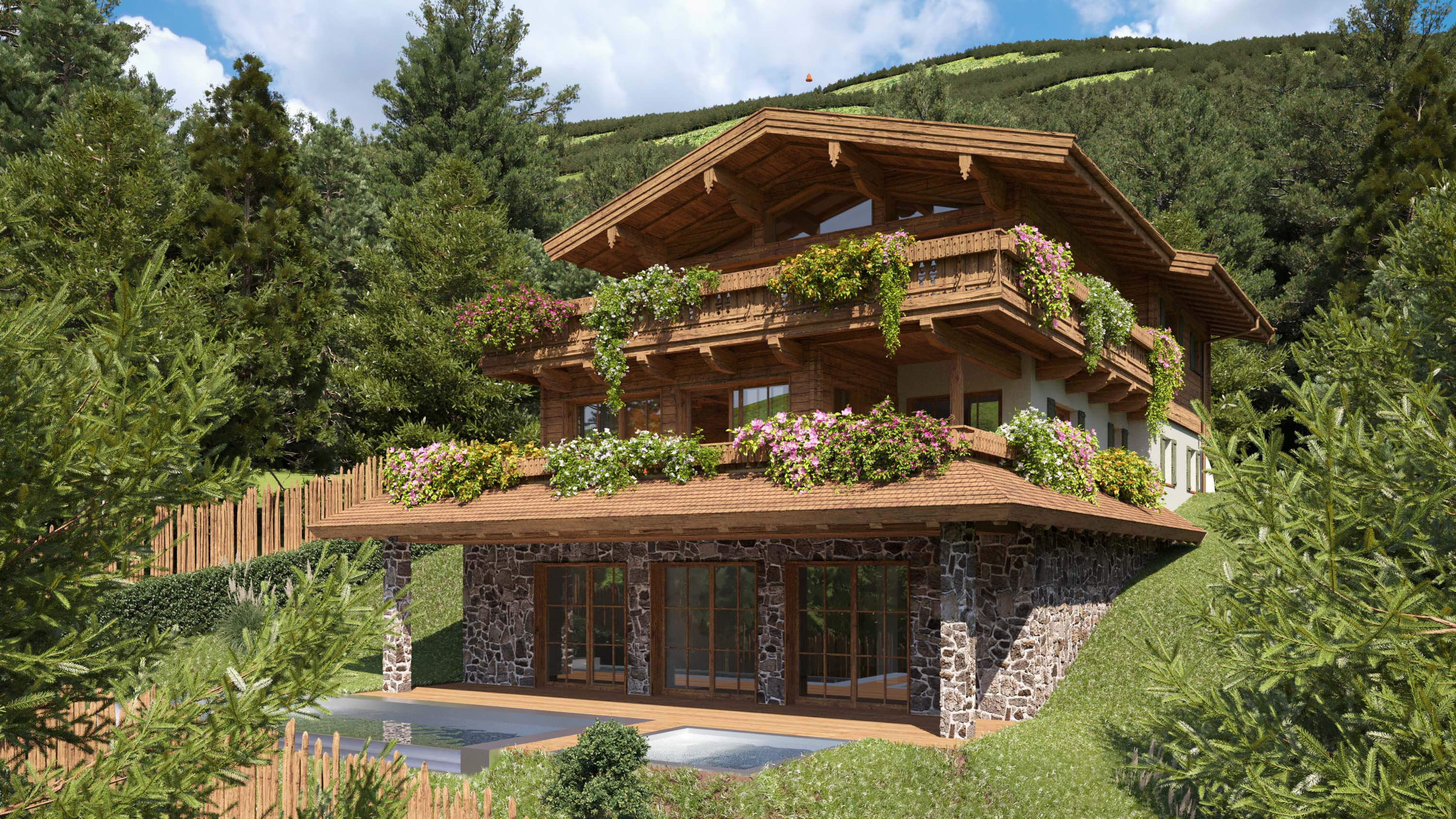 Mountainments ONE Kitzbhel Luxury Alpine Chalet 3D Visualization 3D Render, Digital Artwork by gmsvision