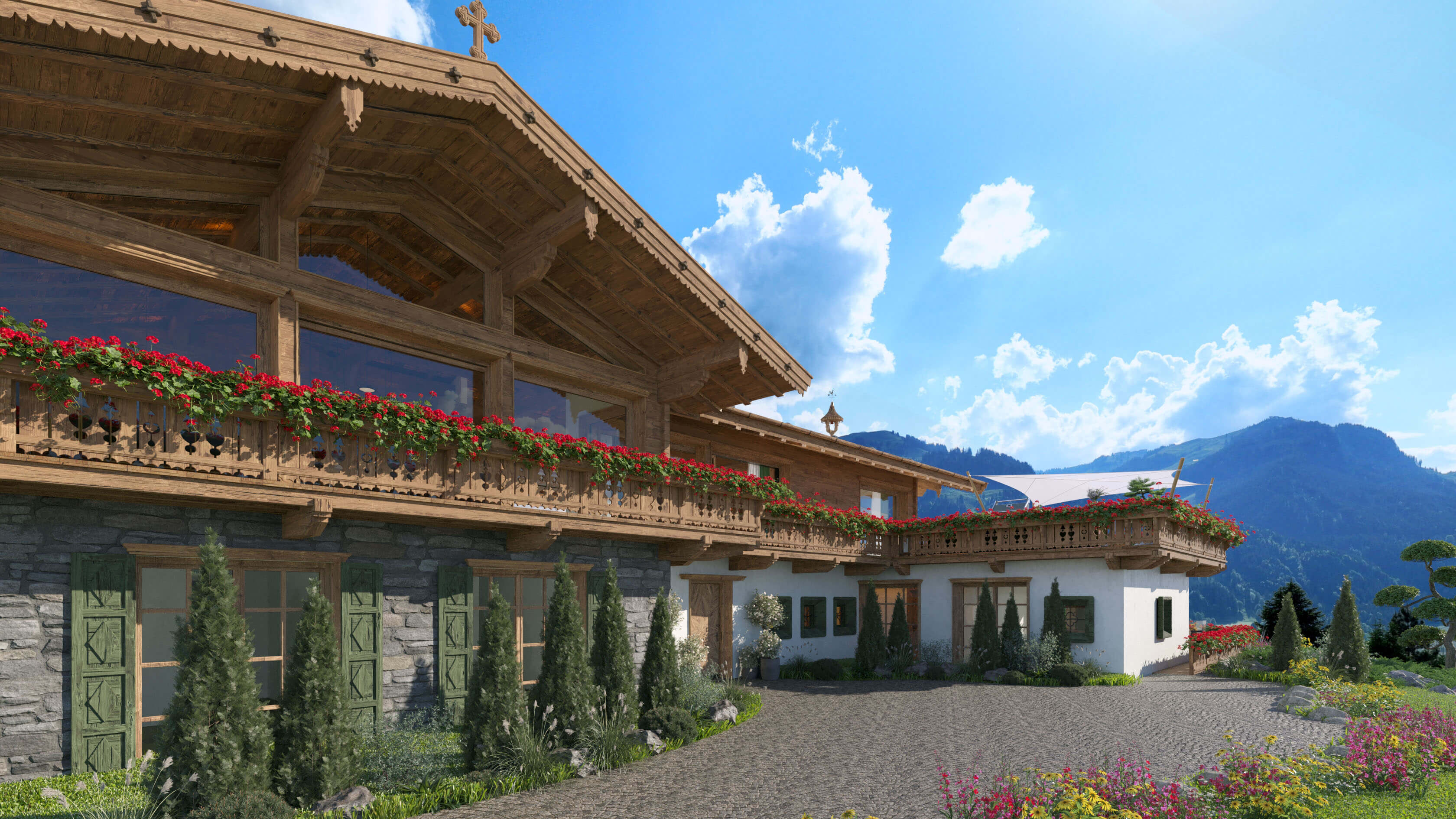 Mountainments Three Kitzbhel Award-Winning Luxury Chalet 3D Visualization 3D Render, Digital Artwork by gmsvision