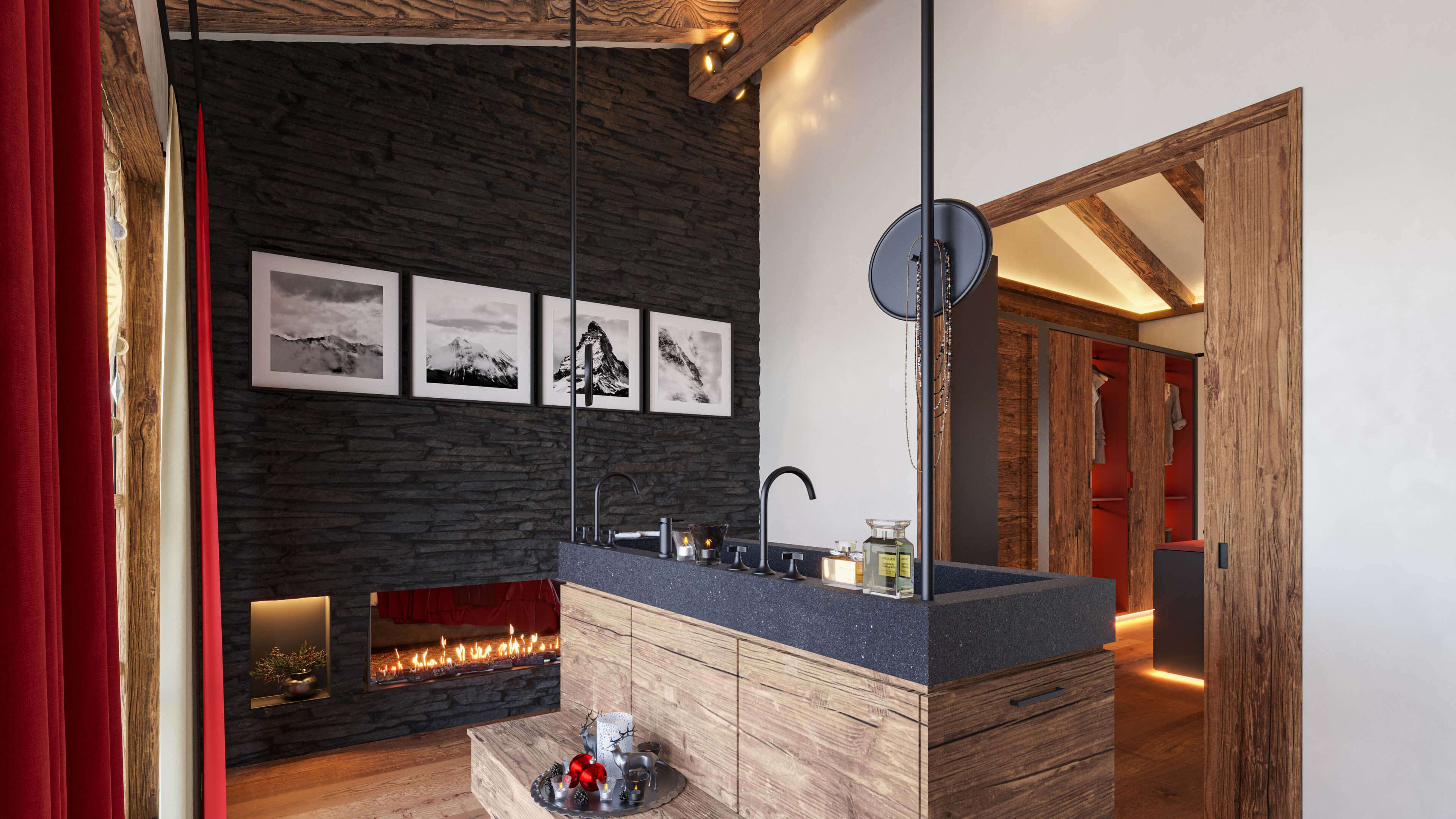 Mountainments Three Kitzbhel Award-Winning Luxury Chalet 3D Visualization 3D Render, Digital Artwork by gmsvision
