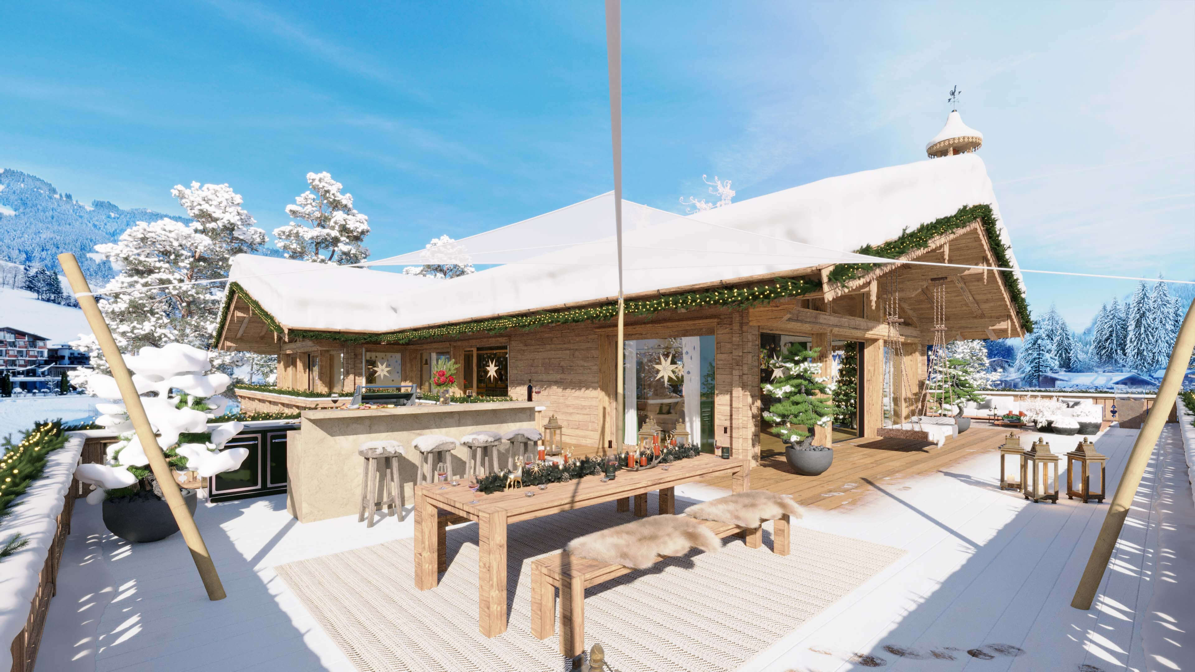 Mountainments Three Kitzbhel Award-Winning Luxury Chalet 3D Visualization 3D Render, Digital Artwork by gmsvision