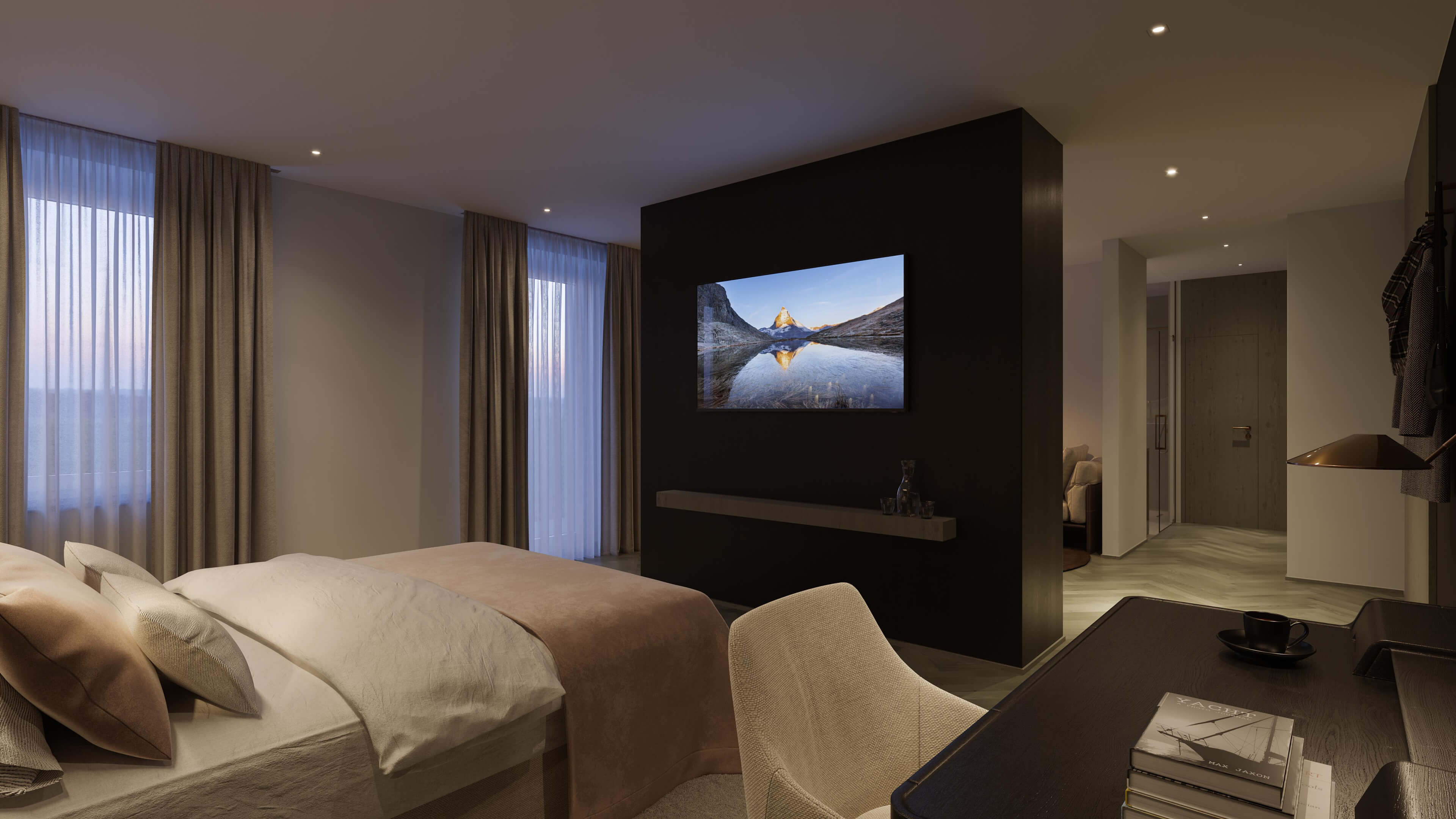 Parkhotel Beau Site Zermatt Alpine Luxury Hotel Interiors & Room Design 3D Render, Digital Artwork by gmsvision