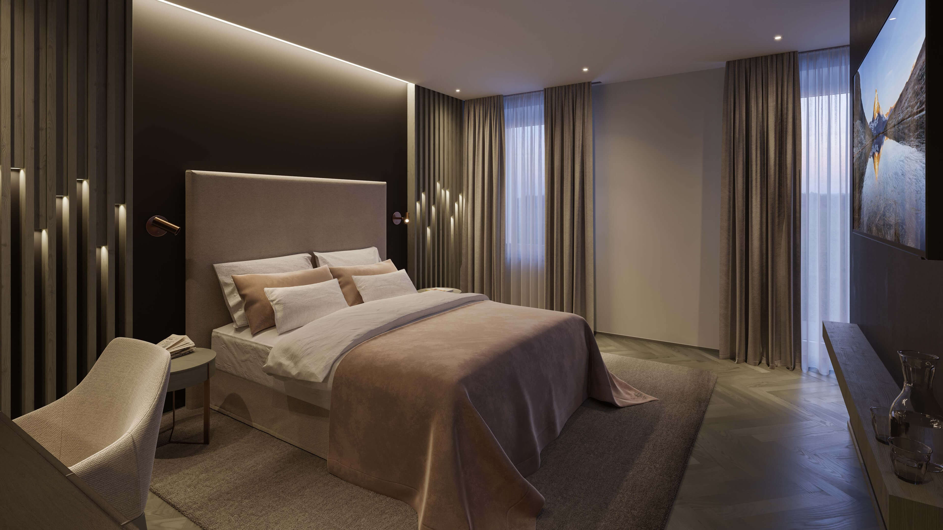 Parkhotel Beau Site Zermatt Alpine Luxury Hotel Interiors & Room Design 3D Render, Digital Artwork by gmsvision