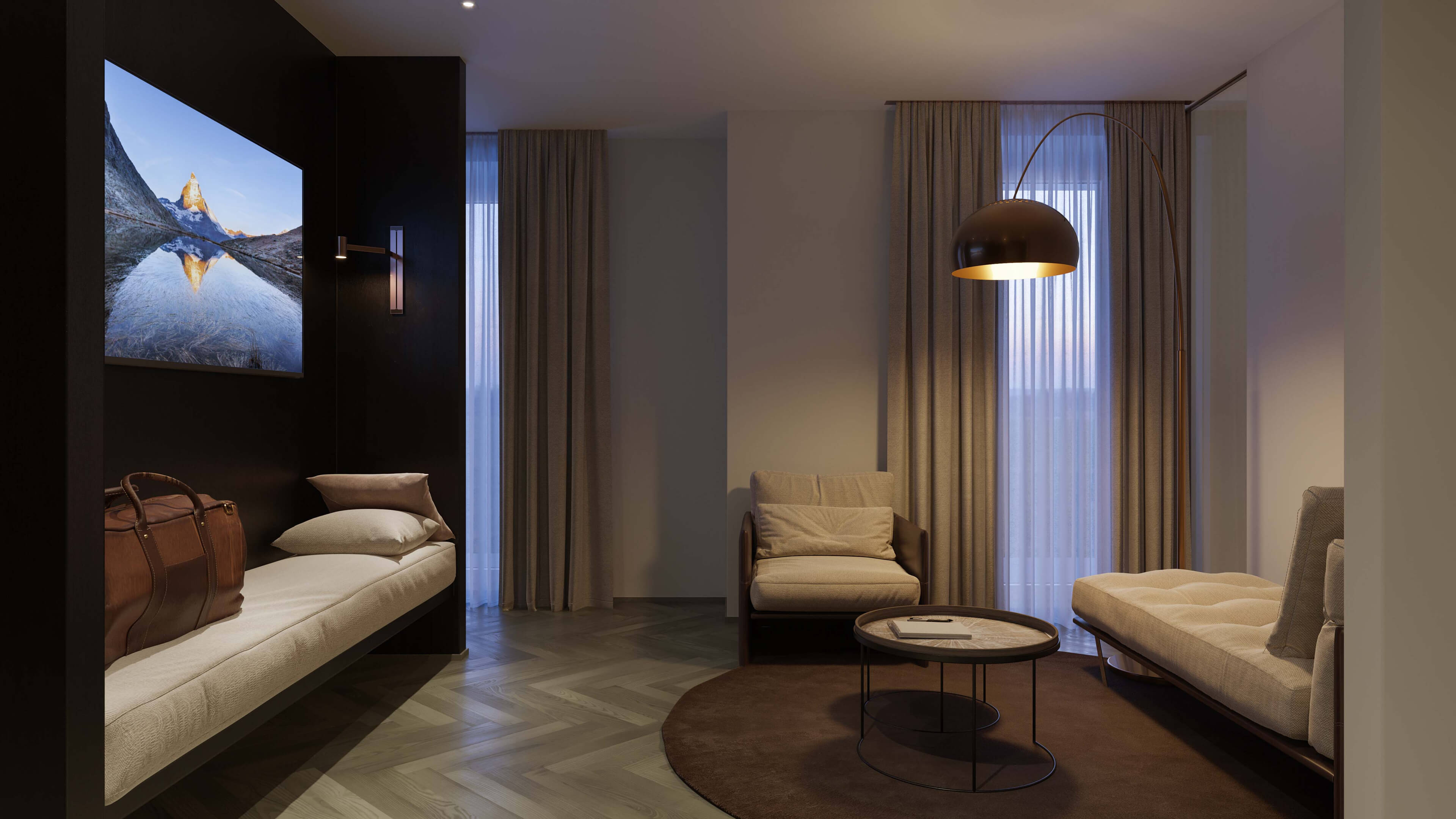 Parkhotel Beau Site Zermatt Alpine Luxury Hotel Interiors & Room Design 3D Render, Digital Artwork by gmsvision