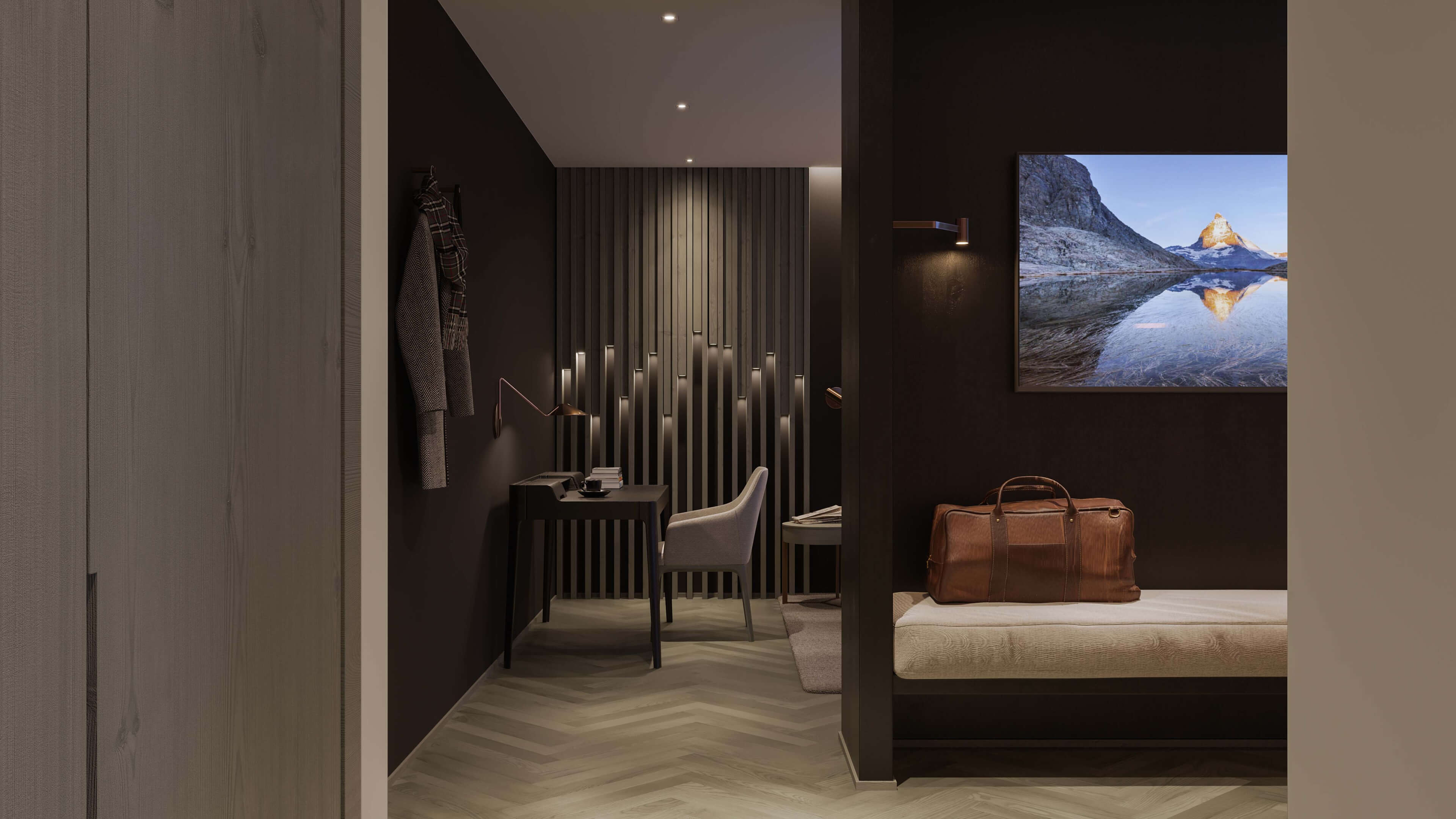 Parkhotel Beau Site Zermatt Alpine Luxury Hotel Interiors & Room Design 3D Render, Digital Artwork by gmsvision