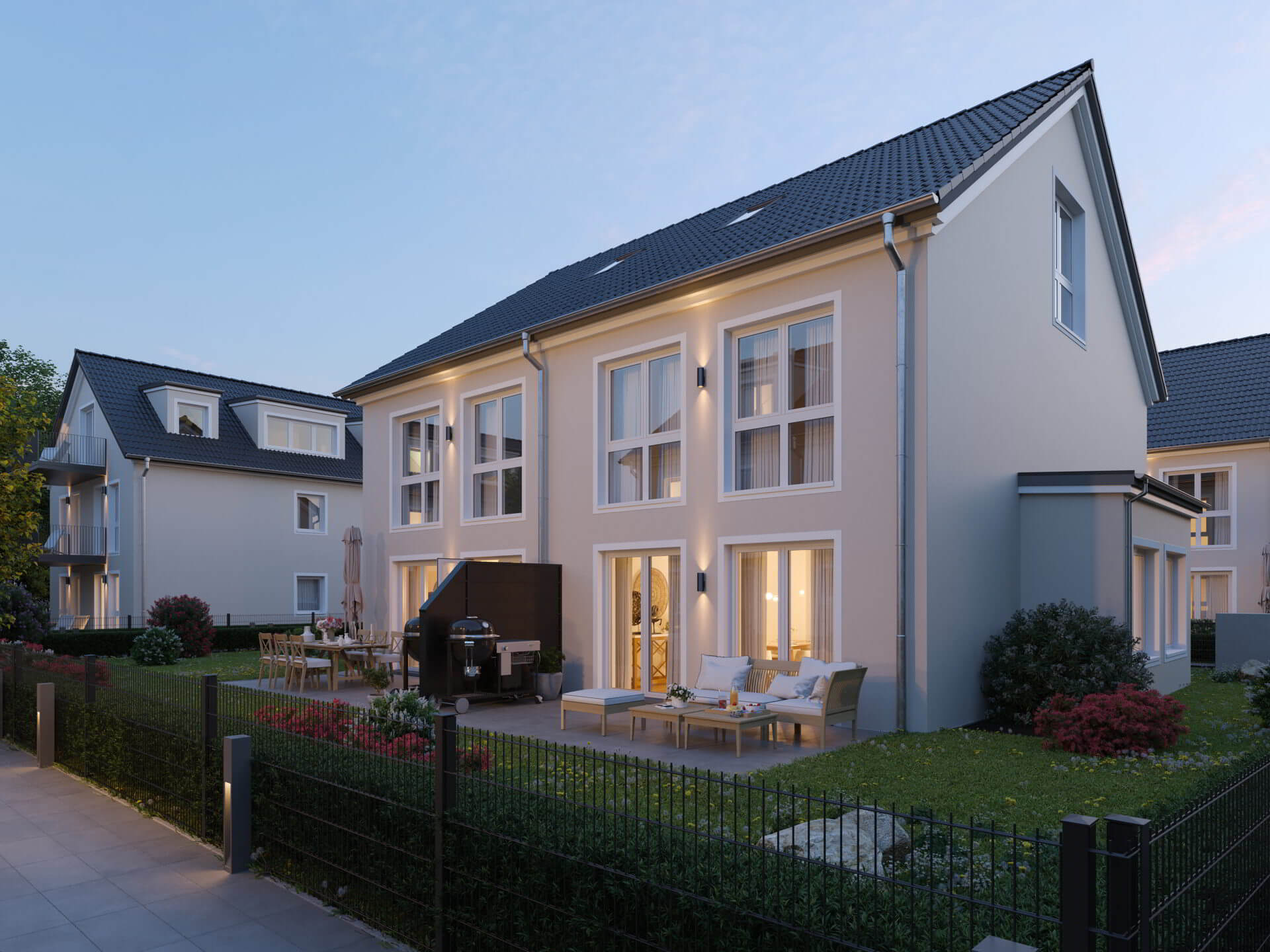 Residential Ensemble Hannover Semi-Detached Houses 3D Exterior Rendering 3D Render, Digital Artwork by gmsvision