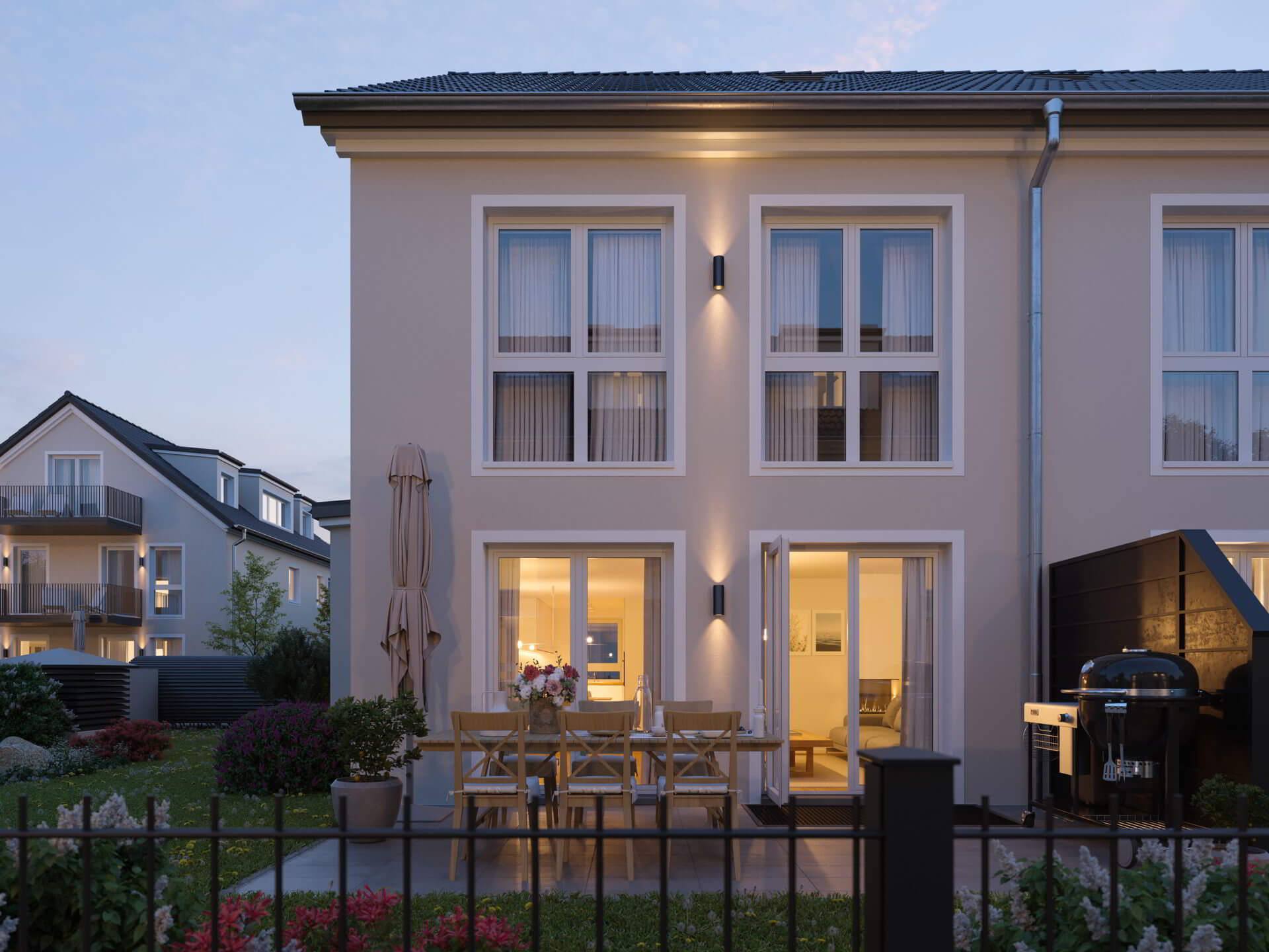 Residential Ensemble Hannover Semi-Detached Houses 3D Exterior Rendering 3D Render, Digital Artwork by gmsvision