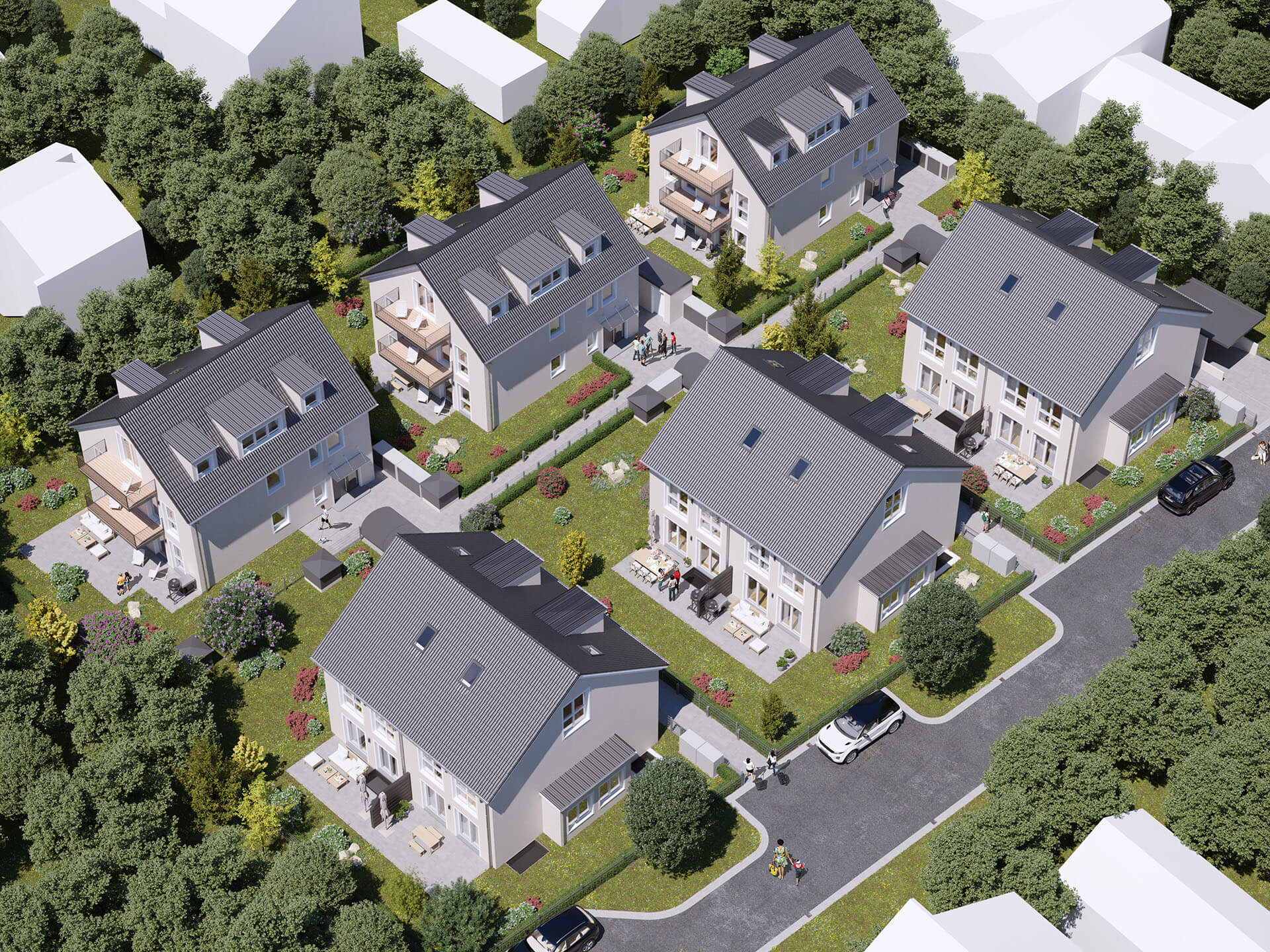 Residential Ensemble Hannover Semi-Detached Houses 3D Exterior Rendering 3D Render, Digital Artwork by gmsvision