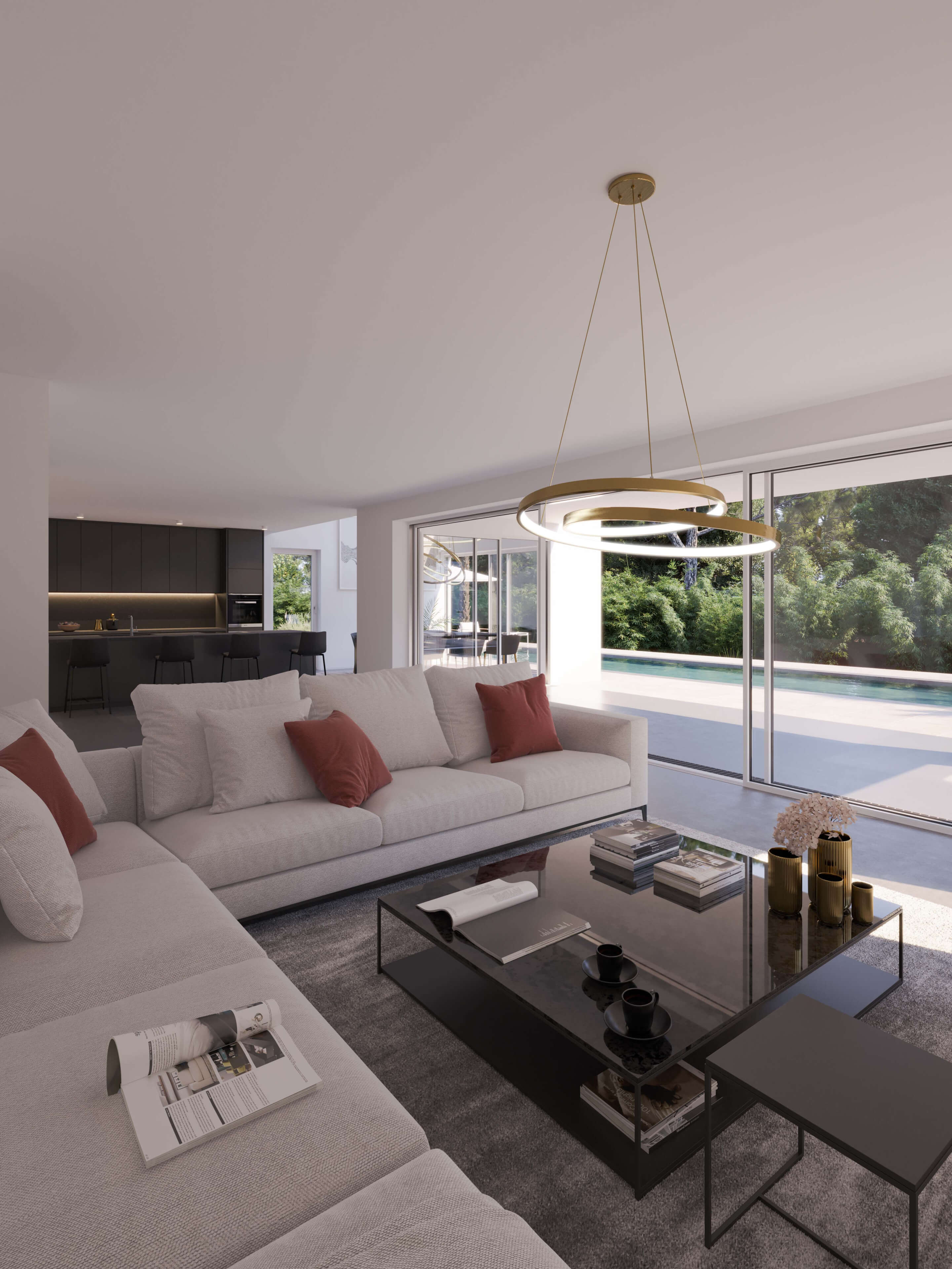 Single-Family House Frankfurt  Modern Villa with Pool 3D Visualization 3D Render, Digital Artwork by gmsvision