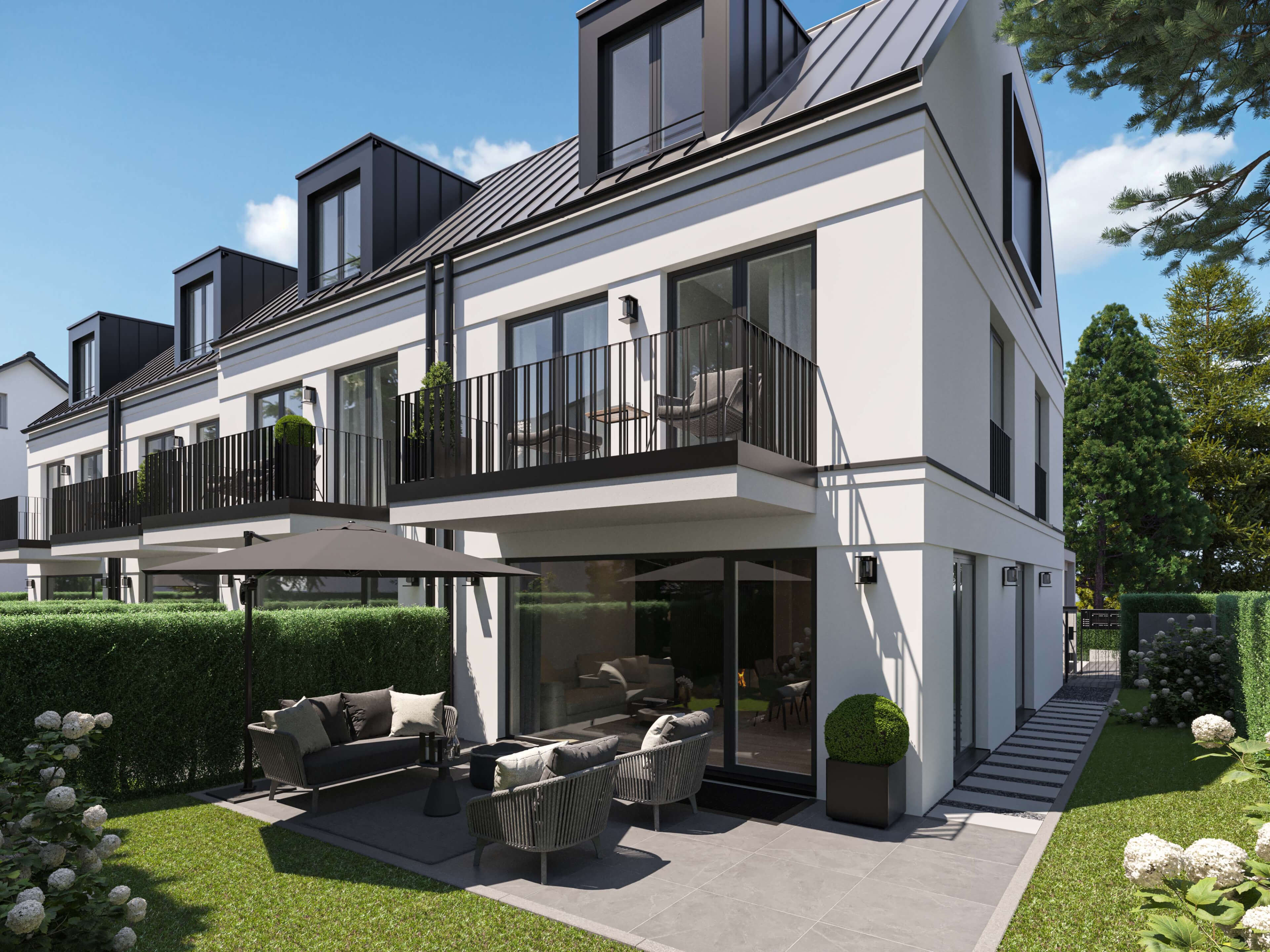 Terraced Houses Munich Modern Residential Complex 3D Visualization 3D Render, Digital Artwork by gmsvision