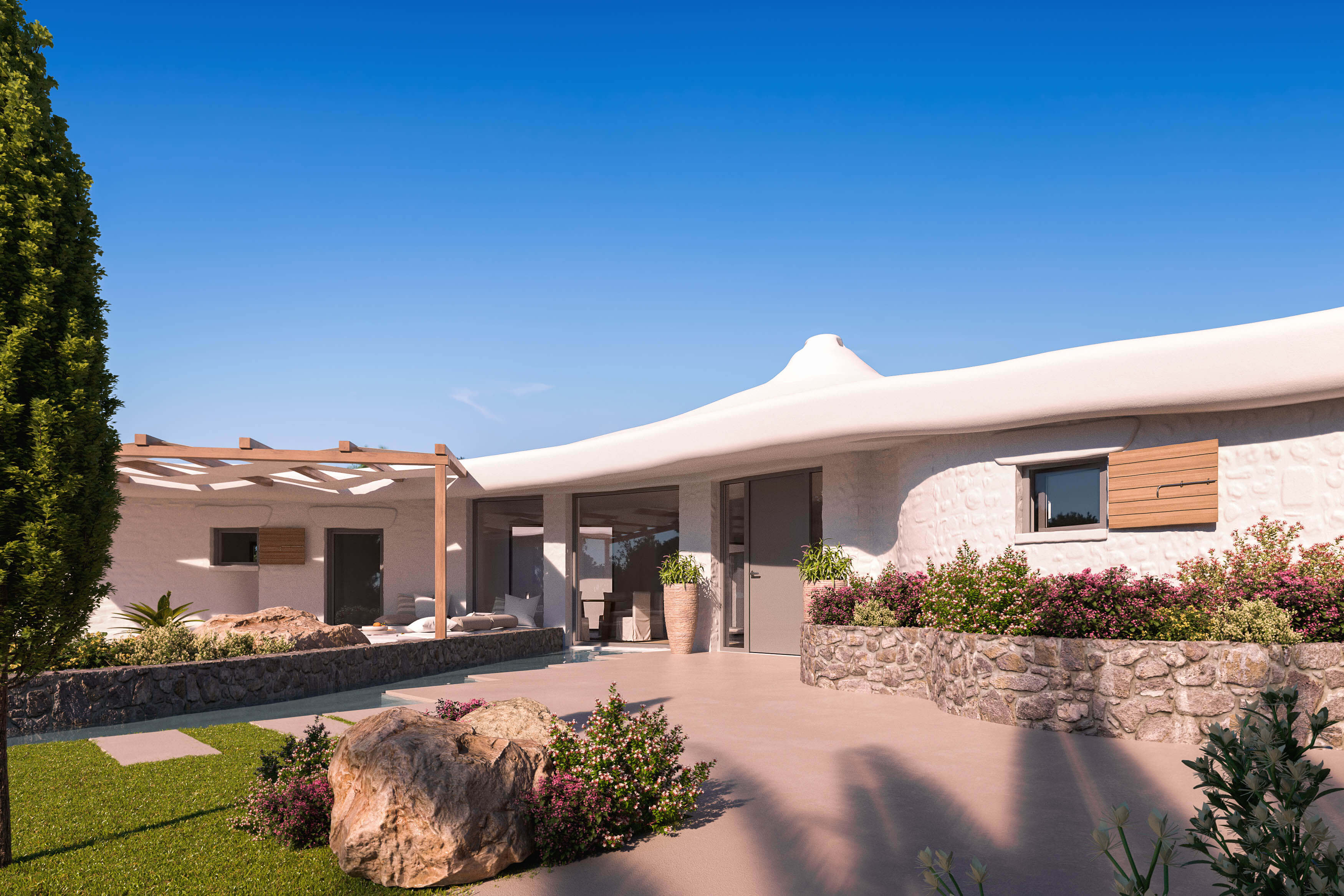 Villa da Capo Sardinia Mediterranean Luxury Villa Pool & Terrace CGI 3D Render, Digital Artwork by gmsvision