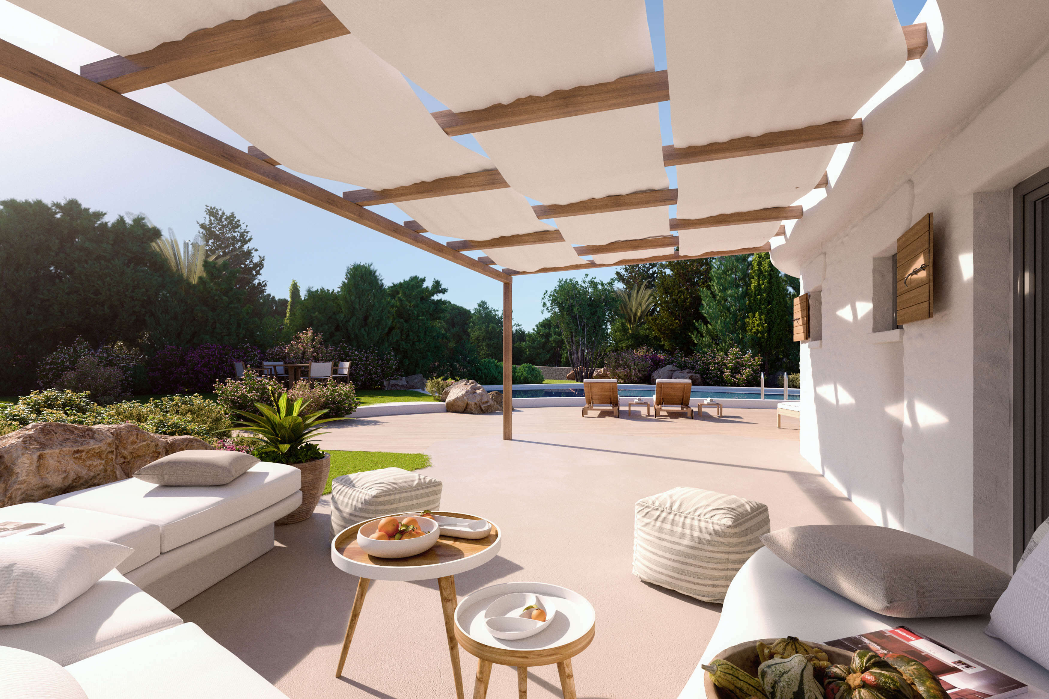 Villa da Capo Sardinia Mediterranean Luxury Villa Pool & Terrace CGI 3D Render, Digital Artwork by gmsvision