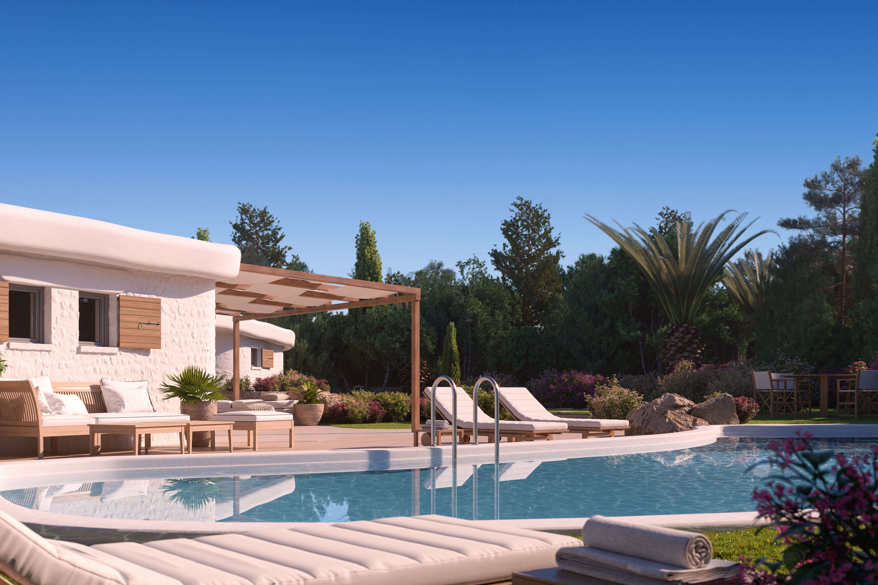 Villa da Capo Sardinia Mediterranean Luxury Villa Pool & Terrace CGI 3D Render, Digital Artwork by gmsvision