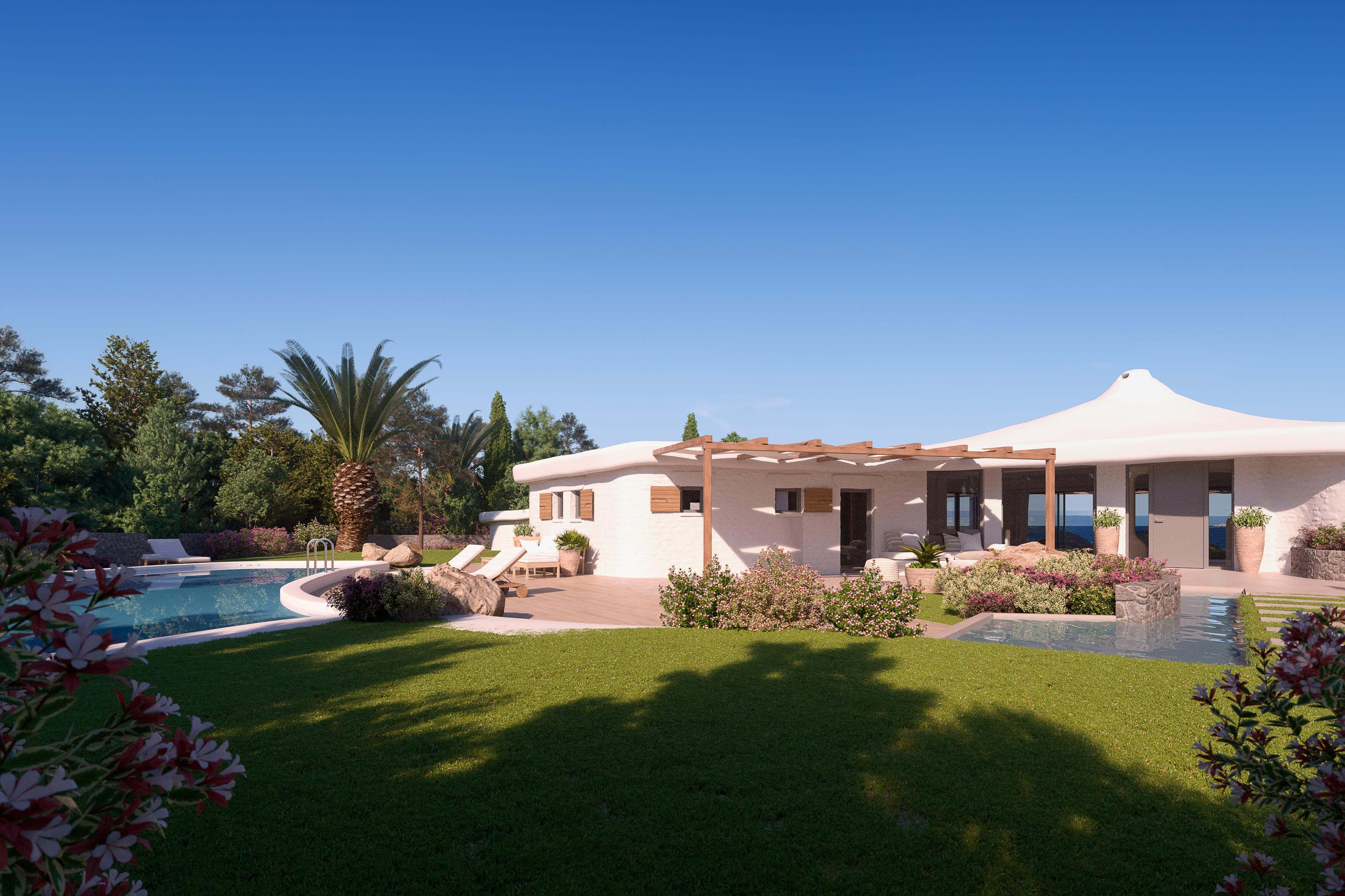 Villa da Capo Sardinia Mediterranean Luxury Villa Pool & Terrace CGI 3D Render, Digital Artwork by gmsvision