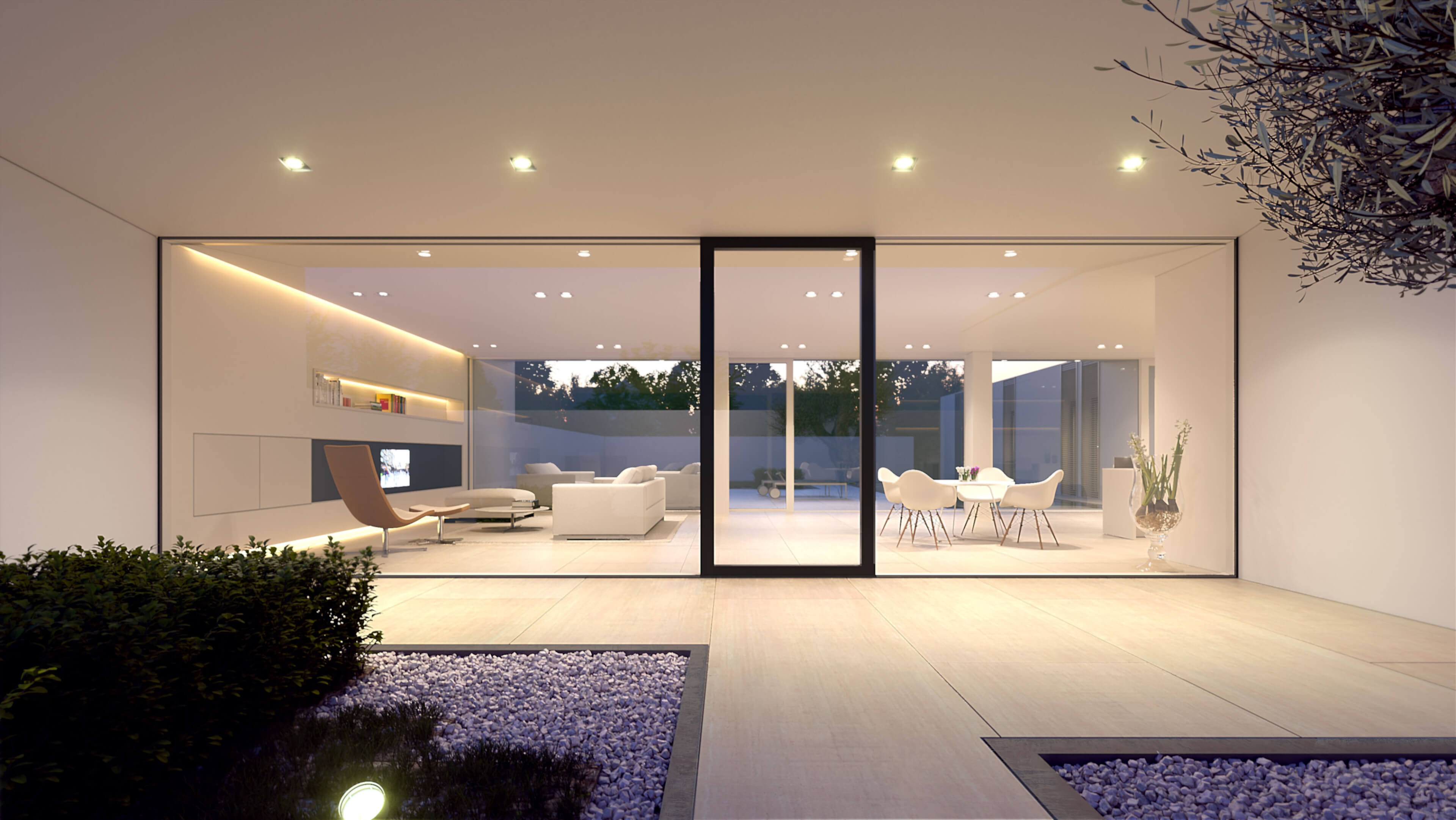 Villa Jesolo Lido Minimalist Pool Villa Day & Night Architectural Rendering 3D Render, Digital Artwork by gmsvision