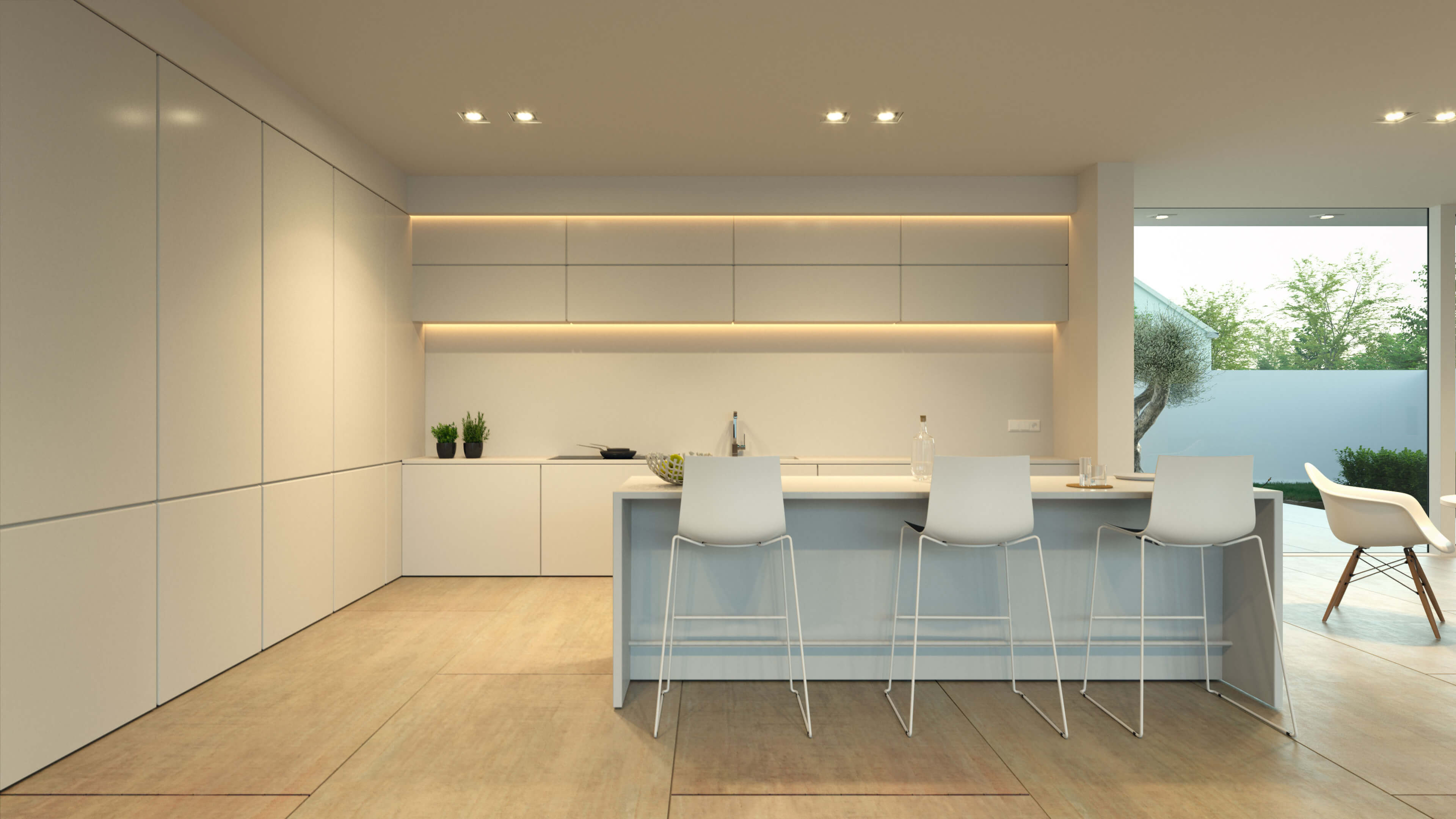Villa Jesolo Lido Minimalist Pool Villa Day & Night Architectural Rendering 3D Render, Digital Artwork by gmsvision