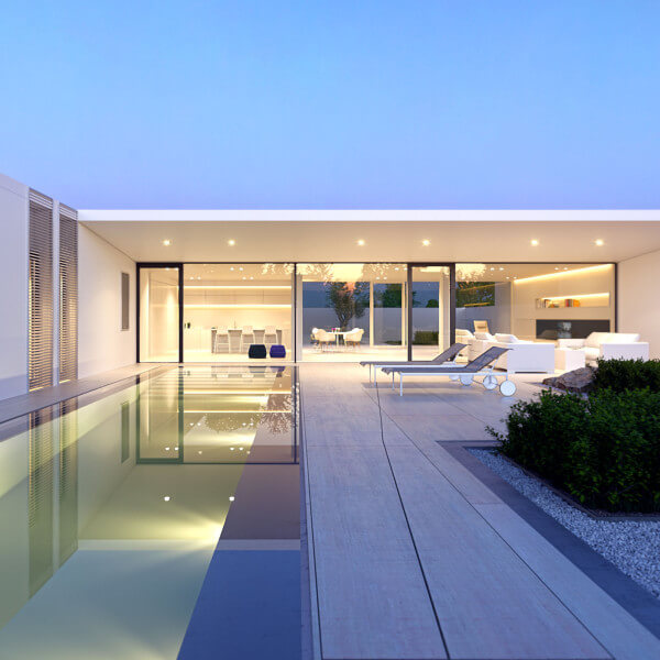 Villa Jesolo Lido  Minimalist Pool Villa Day & Night Architectural Rendering