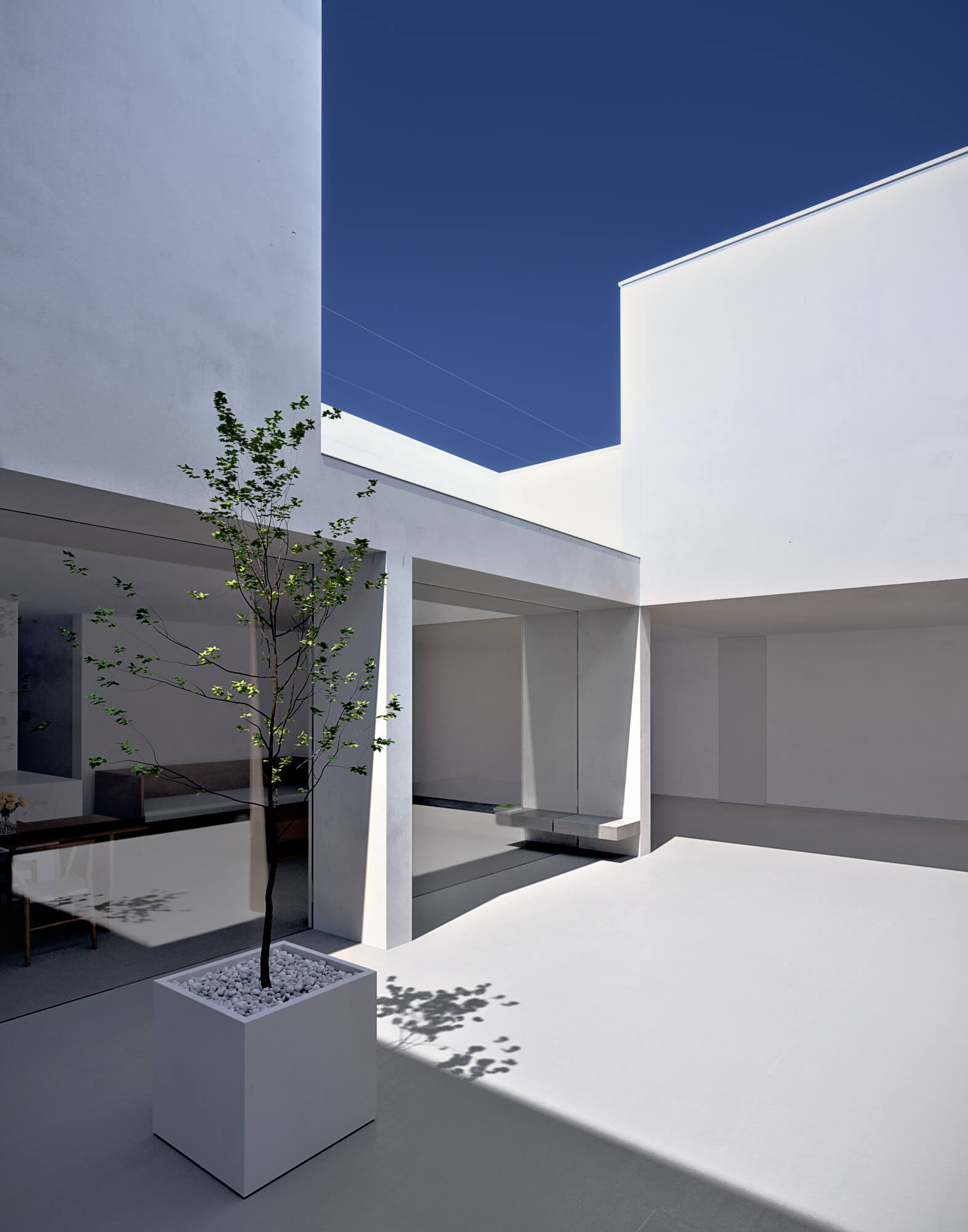 White Cave House Japan Minimalist Architecture Rendering Light & Shadow 3D Render, Digital Artwork by gmsvision