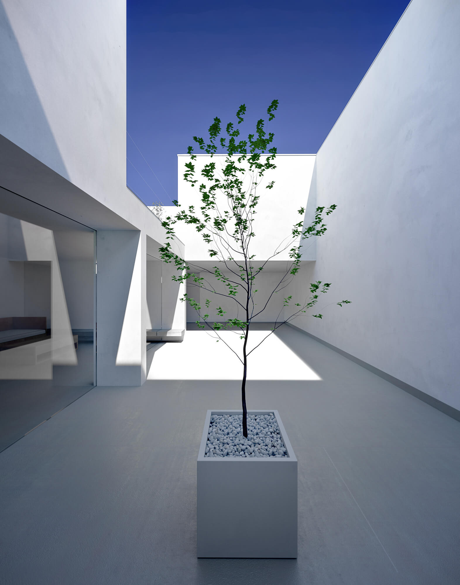 White Cave House Japan Minimalist Architecture Rendering Light & Shadow 3D Render, Digital Artwork by gmsvision