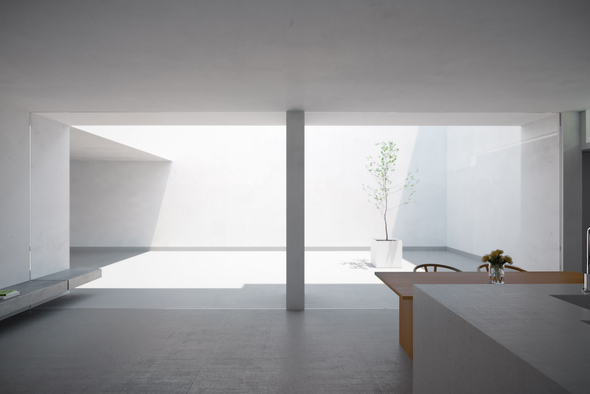 White Cave House Japan Minimalist Architecture Rendering Light & Shadow 3D Render, Digital Artwork by gmsvision