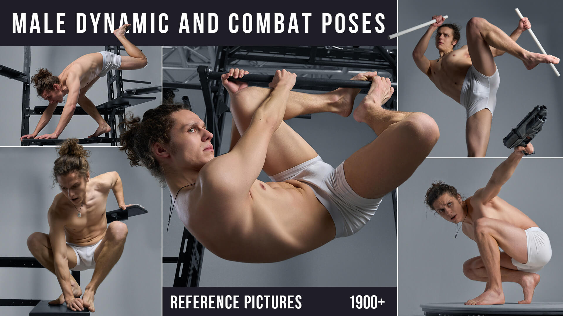1900 Male Dynamic and Combat Poses Reference Photo Set