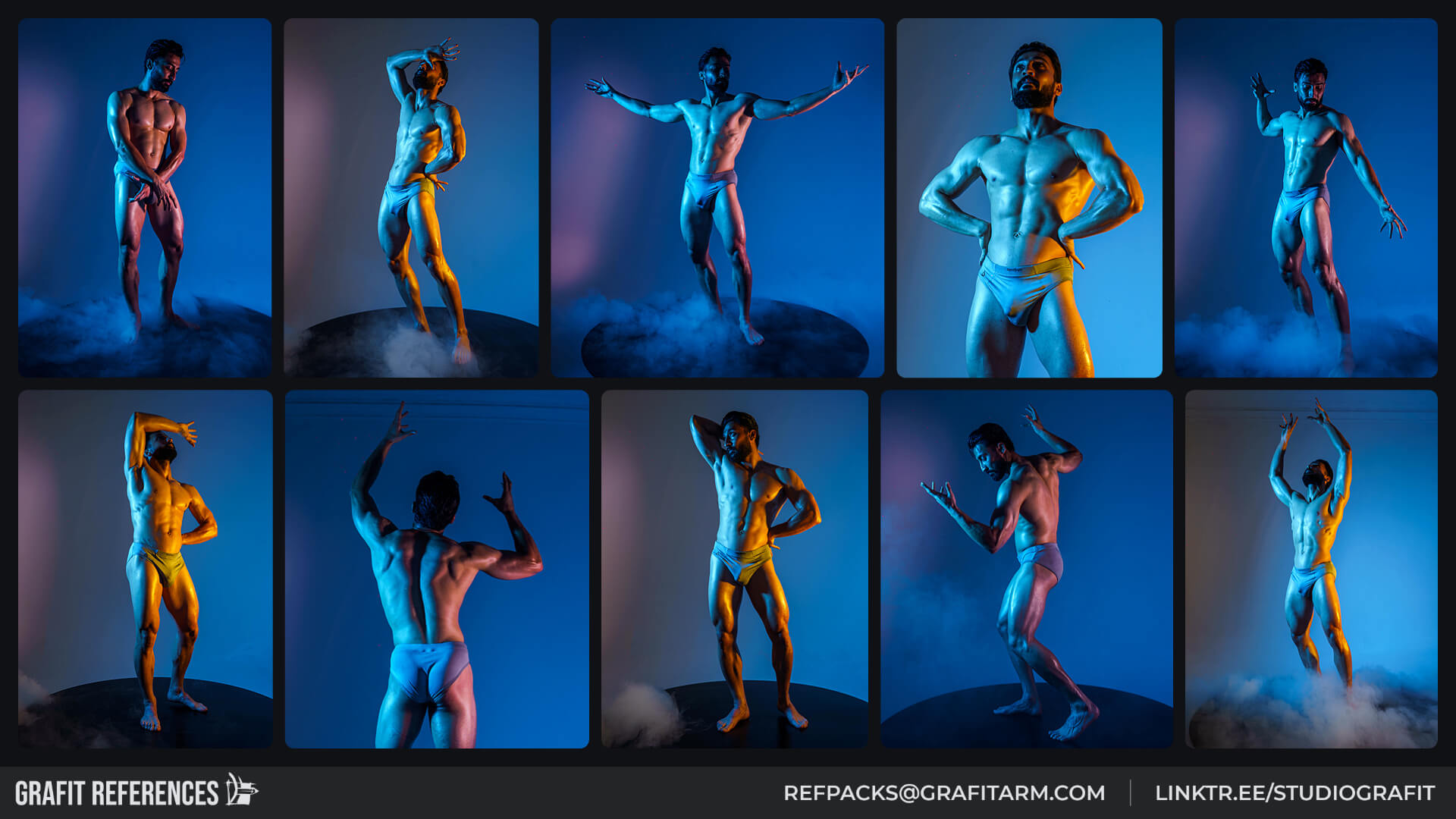 2600 Classical Male Poses - Neon Colors and Dramatic Shadow Reference Photo Set