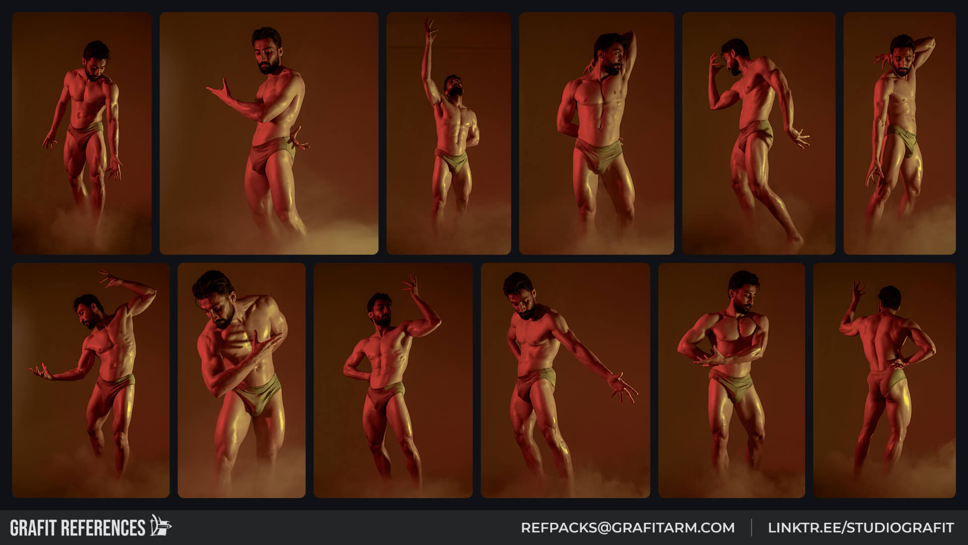 2600 Classical Male Poses - Neon Colors and Dramatic Shadow Reference Photo Set