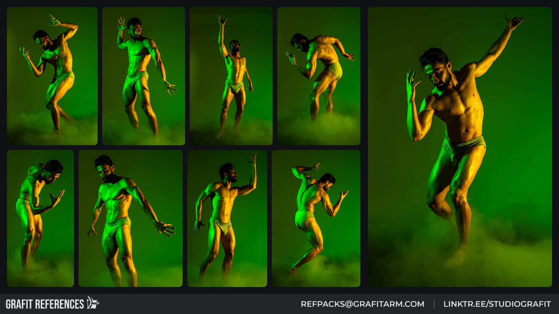 2600 Classical Male Poses - Neon Colors and Dramatic Shadow Reference Photo Set
