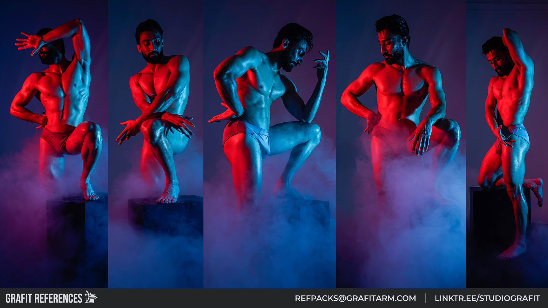 2600 Classical Male Poses - Neon Colors and Dramatic Shadow Reference Photo Set