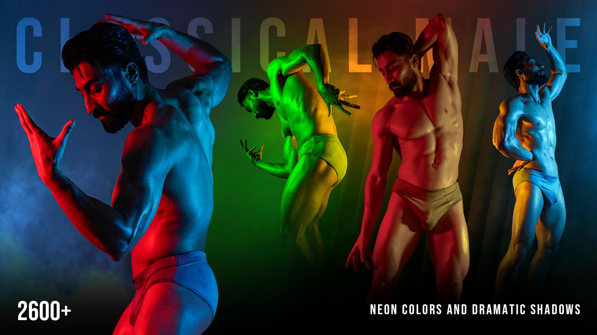 2600 Classical Male Poses - Neon Colors and Dramatic Shadow Reference Photo Set