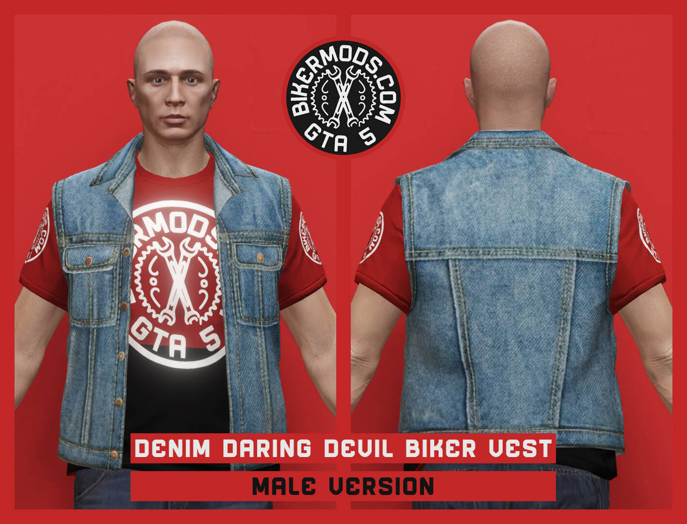 Denim Daring Biker Vest Fashion Roleplay GTA 3D Render, Digital Artwork by gtabikermods
