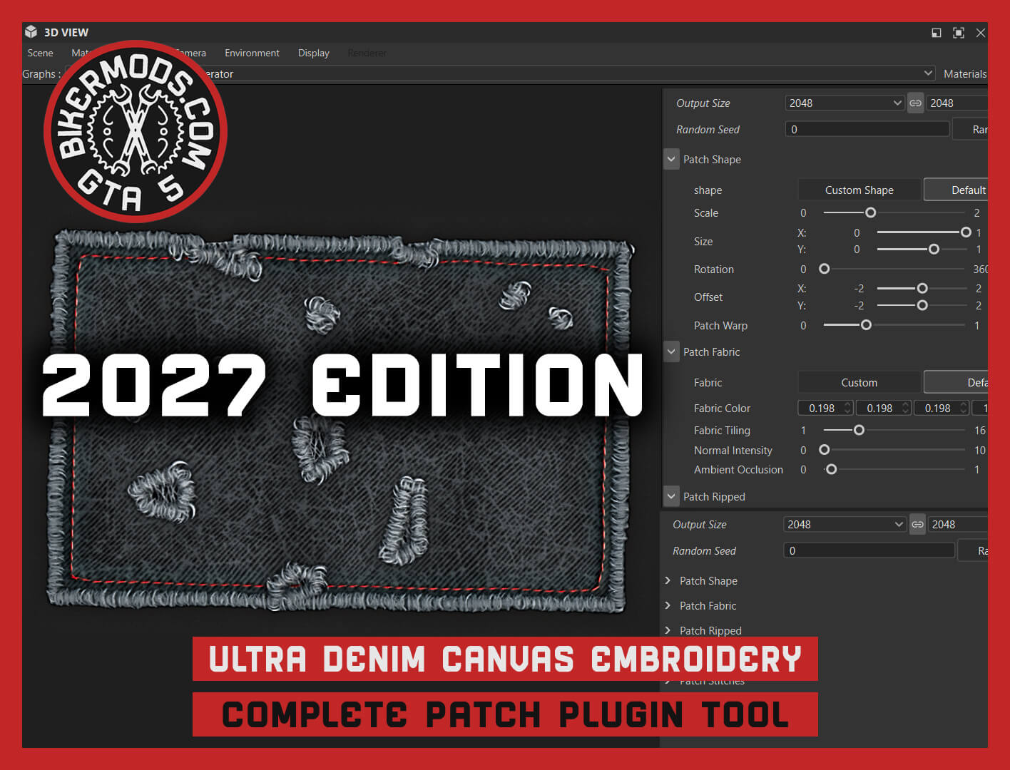 Ultra Denim Canvas Embroidery Tool 2027 Complete Patch Plugin 3D Render, Digital Artwork by gtabikermods