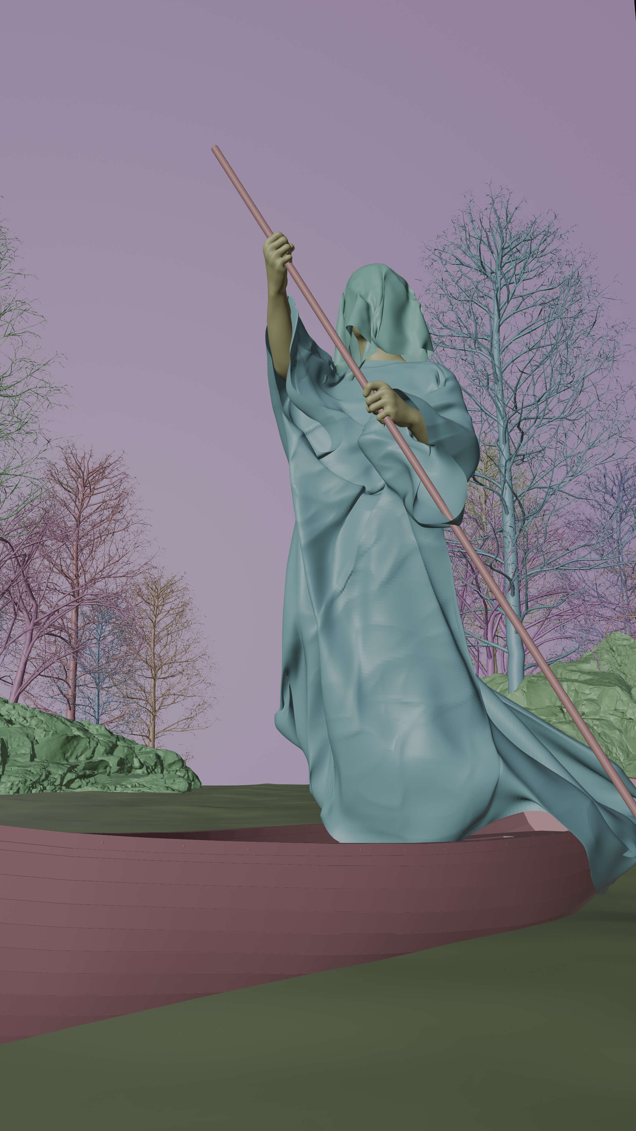 The Ferryman of Darkness 3D Render, Digital Artwork by GVIBE